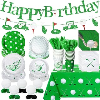 Golf Party Decoration, 151 Pcs Golf Sports Tableware Cup Plates Napkins Party Supplies Include Happy Birthday Banner Tablecloth Cutlery for Birthday Decoration Serves 24