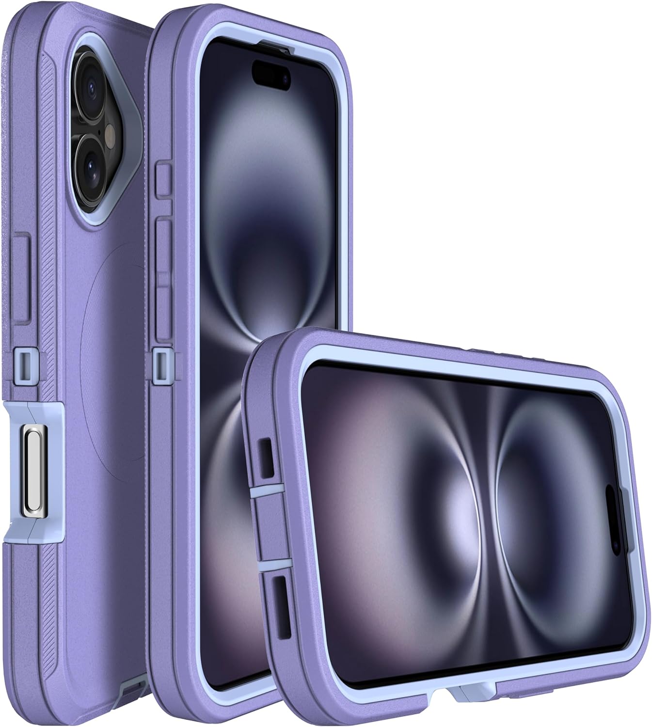 MXX for iPhone 16 Plus Case, Heavy Duty 3-Layer Rugged Cover with Tempered Glass Screen Protector, Shockproof Dustproof Anti-Drop Full Body Protection (6.7") – Light Purple - Image 2