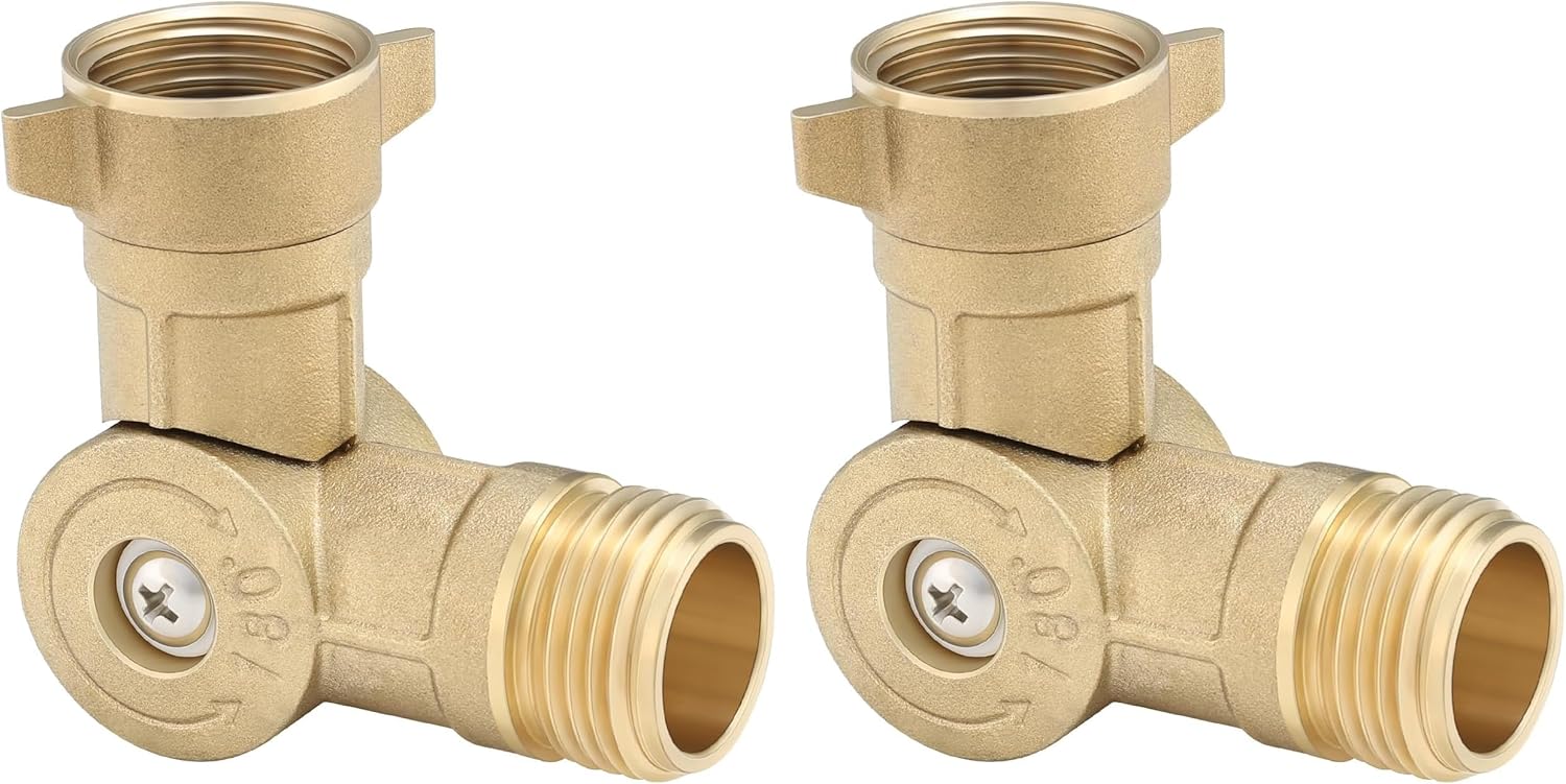 MEASUREMAN RV 180-Degree Rotating Brass Hose Elbow Connector, RV Drinking Water and Garden Hose Adapter, Easy Grip Design (Pack of 2)