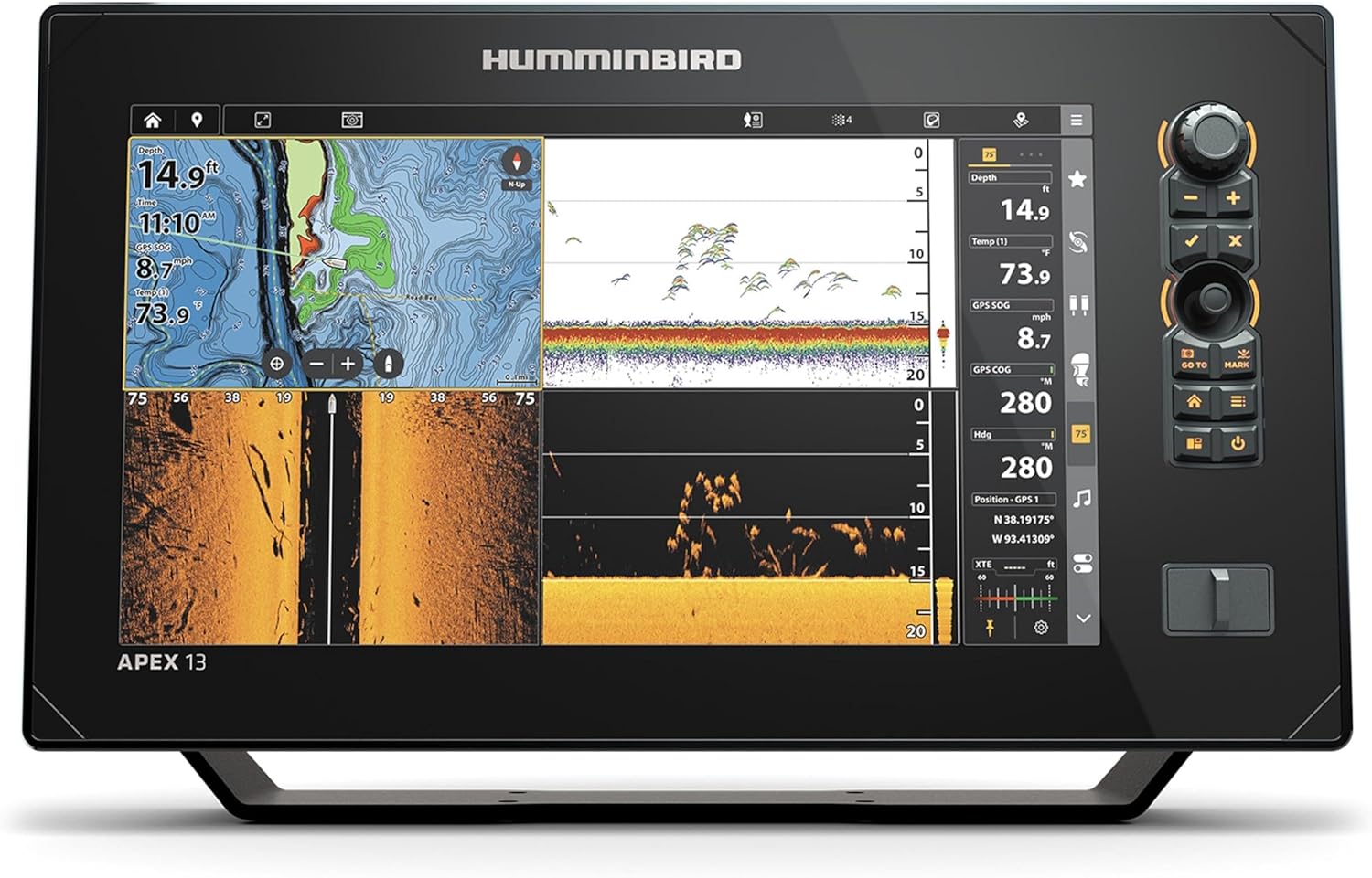 Humminbird APEX VX Series GPS Fish Finder with LakeMaster and CoastMaster VX Maps, MEGA Side Imaging+