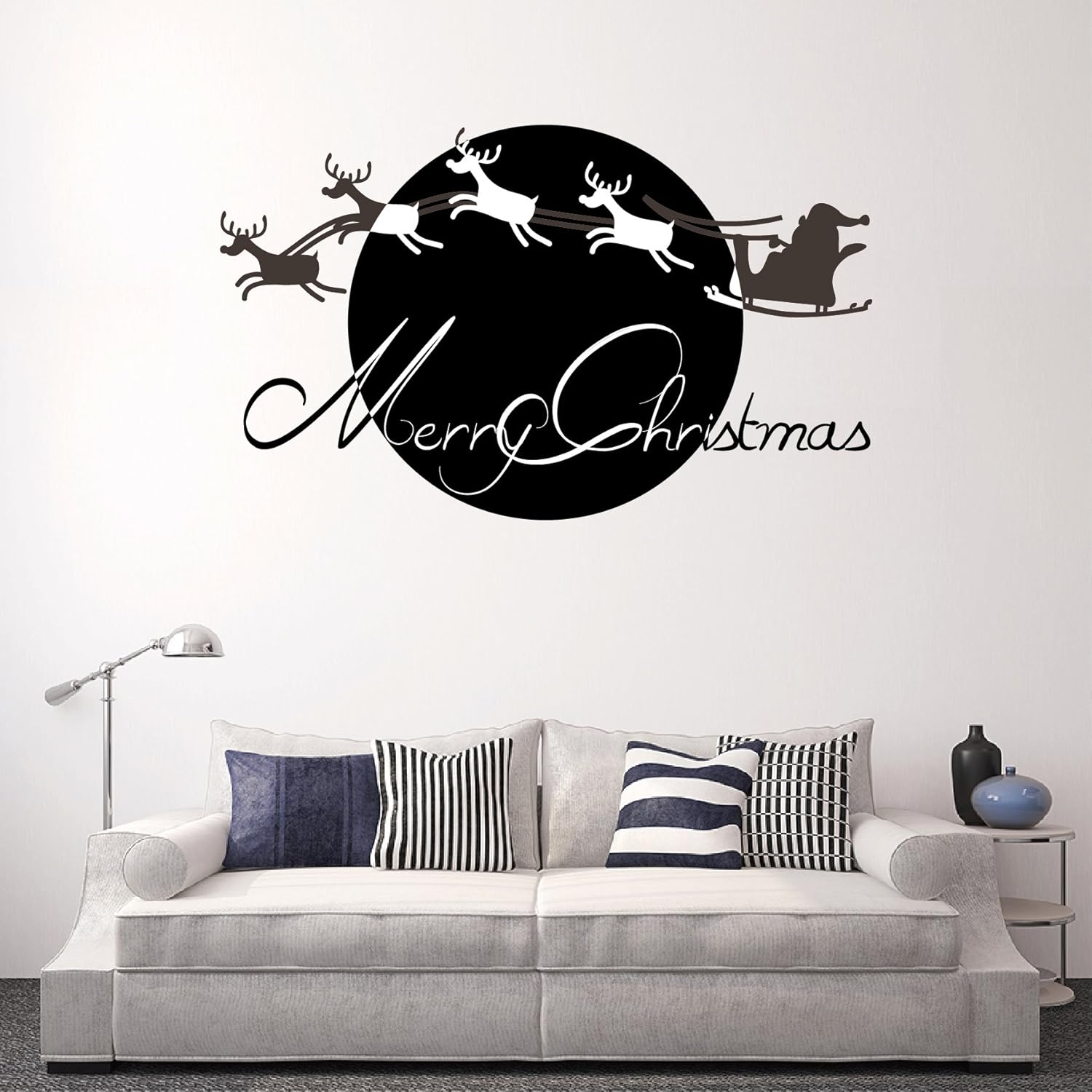 Merry Christmas Wall Decal Santa and Rain Deer Wall Decal Reindeer and
