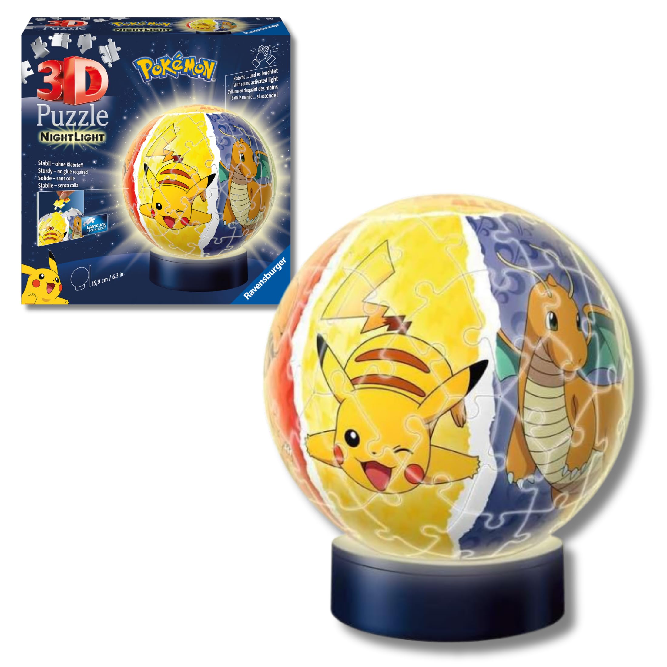 Ravensburger - Puzzle 3d Night Lamp Pokemon Led | Puzzle 3d Bambini 6 Anni O Più | Pokeball Pokemon | Modellismo Da Costruire Bambini Di 74 Pezzi | Regalo Bambino 6 Anni