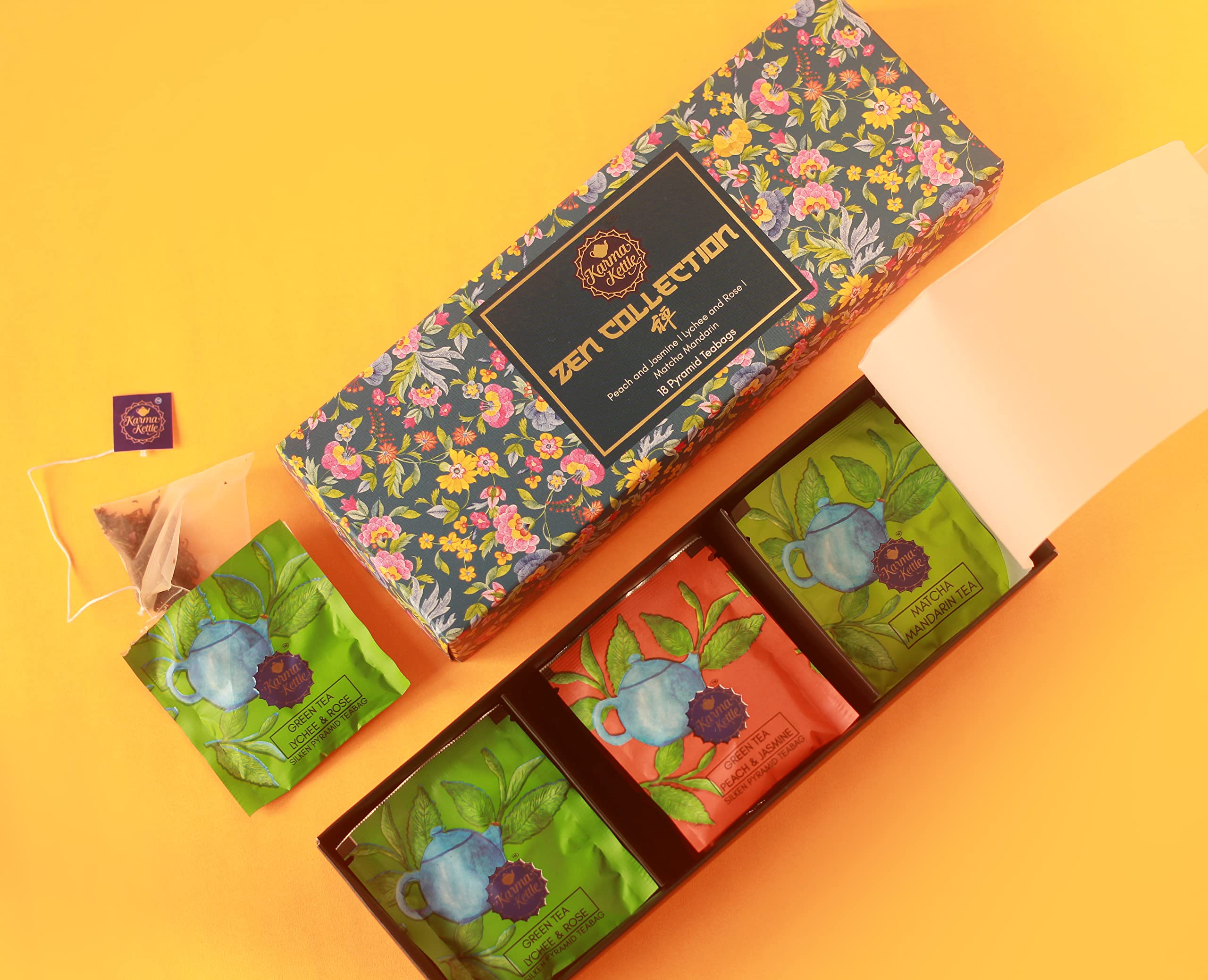 Karma Kettle Zen Collection Gift Box | Festive Pack | Matcha Mandarin, Peach & Jasmine Tea, Lychee & Rose - Image 8 thumbnail