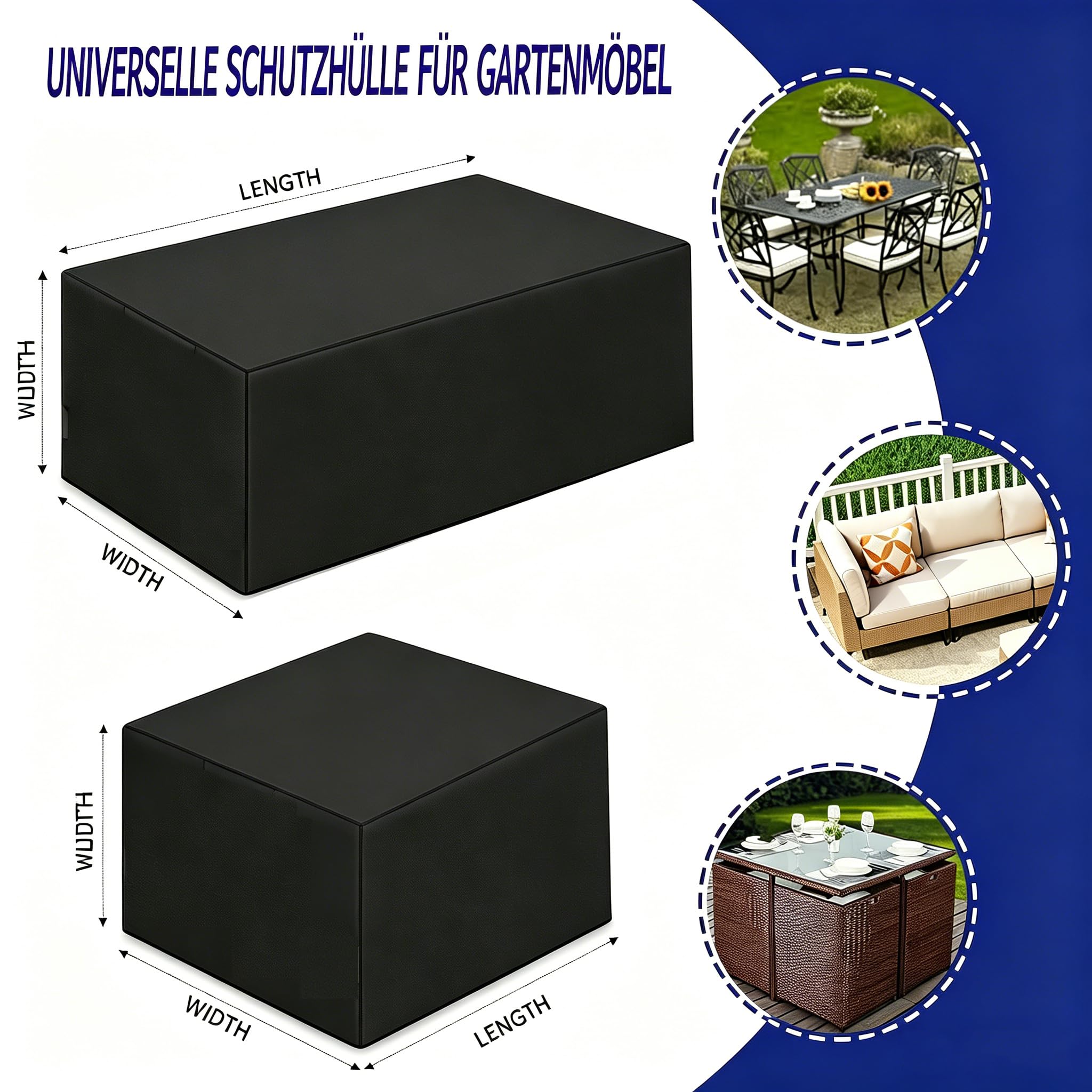 Abdeckplane Gartenmöbel 220x165x100cm/LxBxH Abdeckhaube Gartentisch, Wasserdicht Winterfest Staubdicht Anti-UV Outdoor Abdeckhaube Balkonmöbel für Terrassenmöbel Schutzhülle, Schwarz