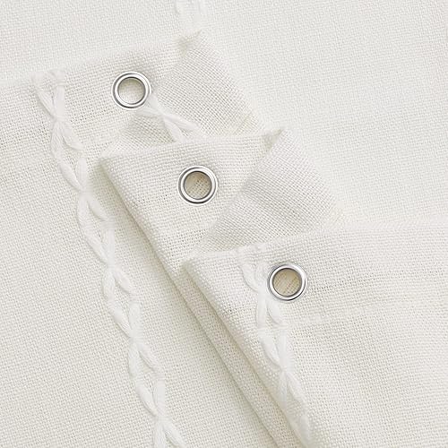 Miniatura 4 de MitoVilla Juego de cortinas de ducha de tela estilo bohemio marfil, modernas cortinas de ducha de tela de lino de algodón para decoración de baño