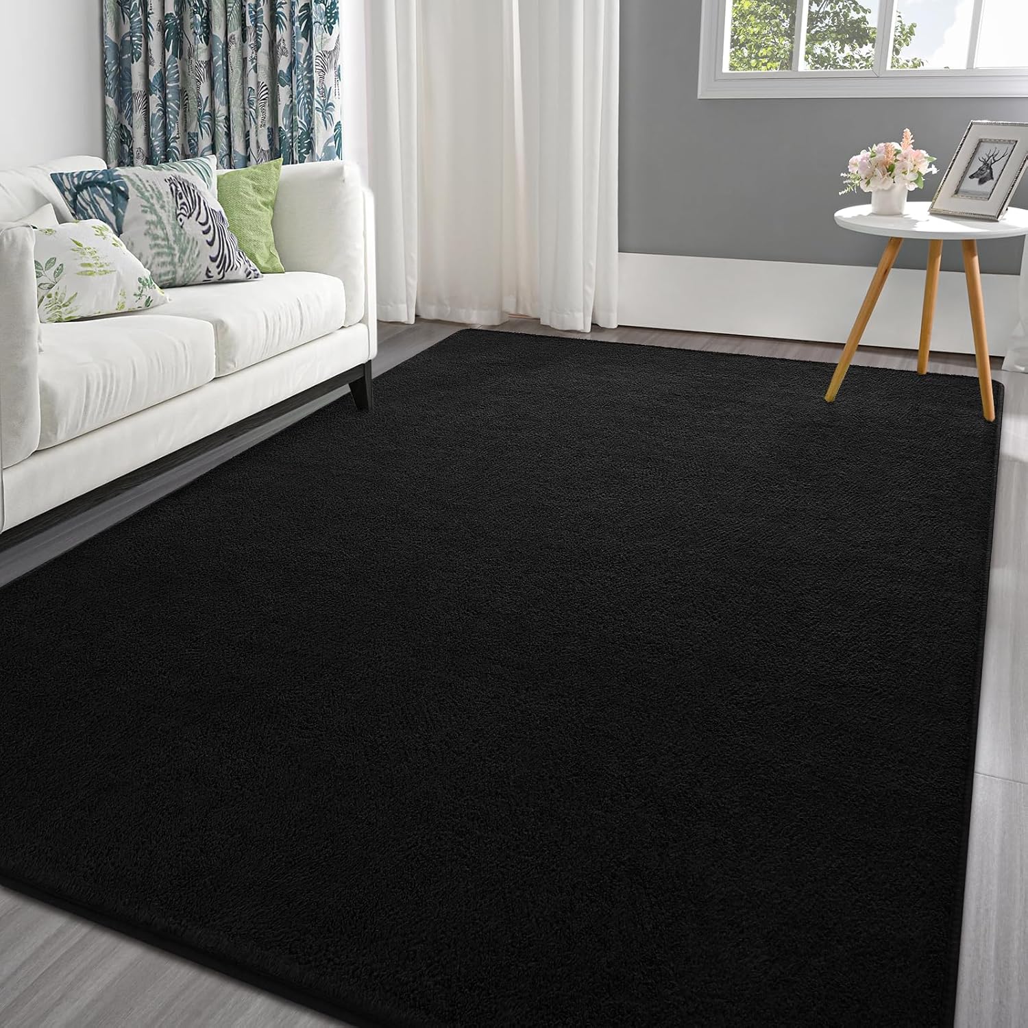 Pettop Area Rugs for Bedroom Living Room 4x6 Black Thickened Memory-Foam Indoor Carpets Modern Aesthetic Minimalist Super Soft