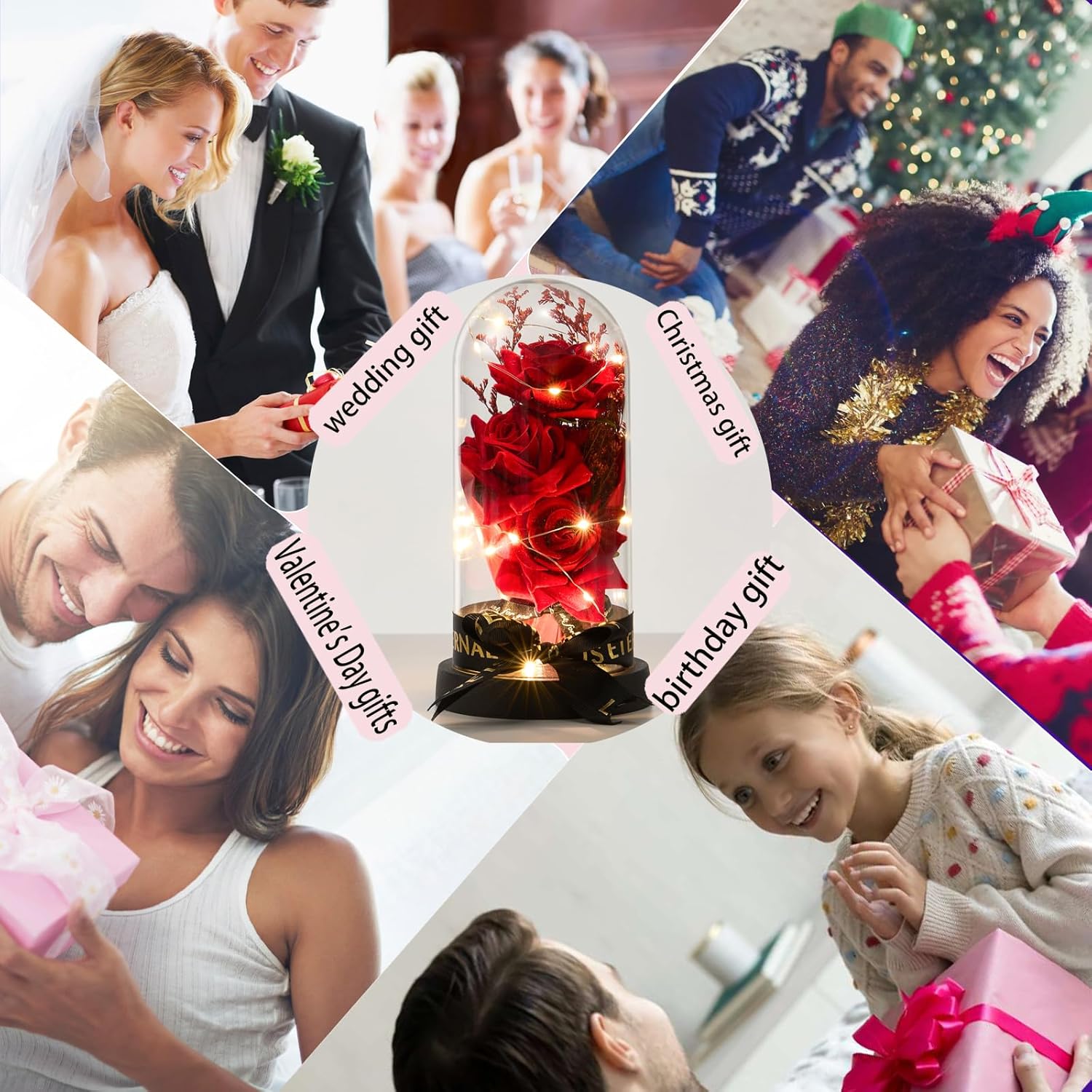 3 Blossoms Artificial Roses in Clear Dome with LED Lights-Valentine's Day Gifts Valentines Day Decorations - Preserved Flowers Fake Roses for Wedding Candlelight Dinner Anniversary - Image 7