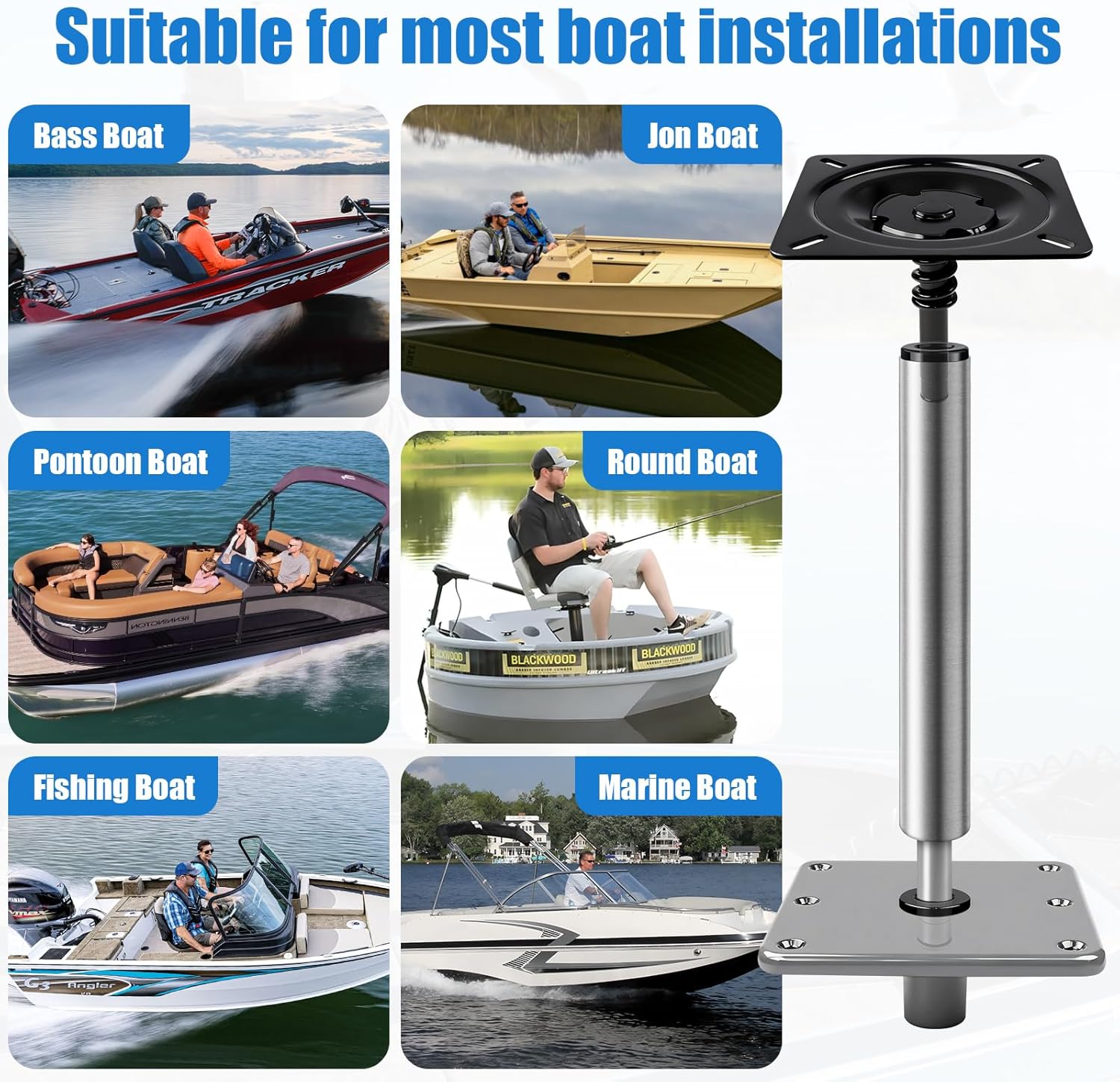 13 in Marine Boat Seat Pedestal Base Mount Kit - Includes 3/4" Lock-in Pin Post & 7"x7" Mount Plate for Pontoon, Fishing & Bass Boats