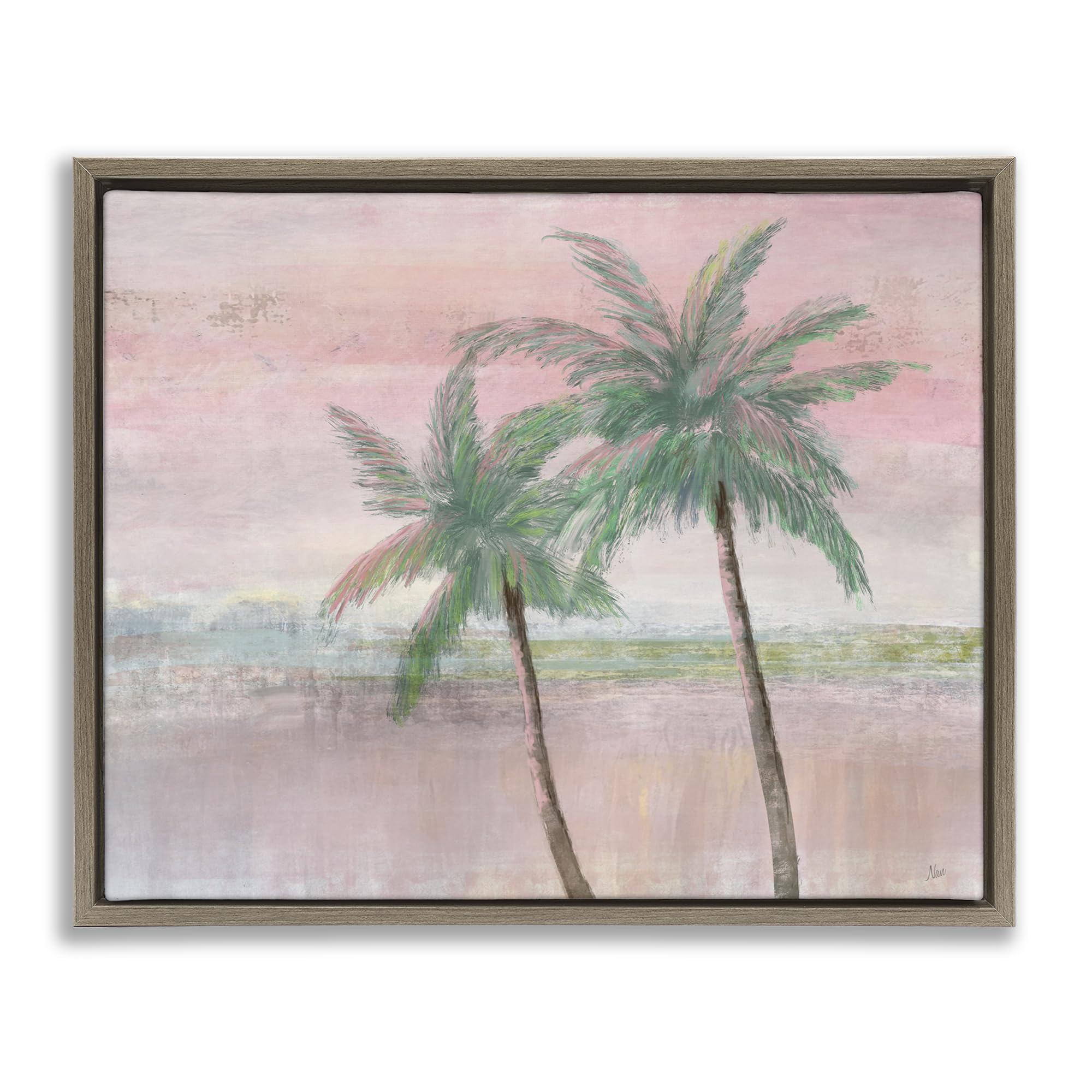 Stupell Industries Montalcino Elm (Textured) 'Sunset Palms At Dusk', Floating Frame Canvas Art, Brown, 31 X 25 Inches, Easy To Hang And Sturdy, Made In Usa, By Nan