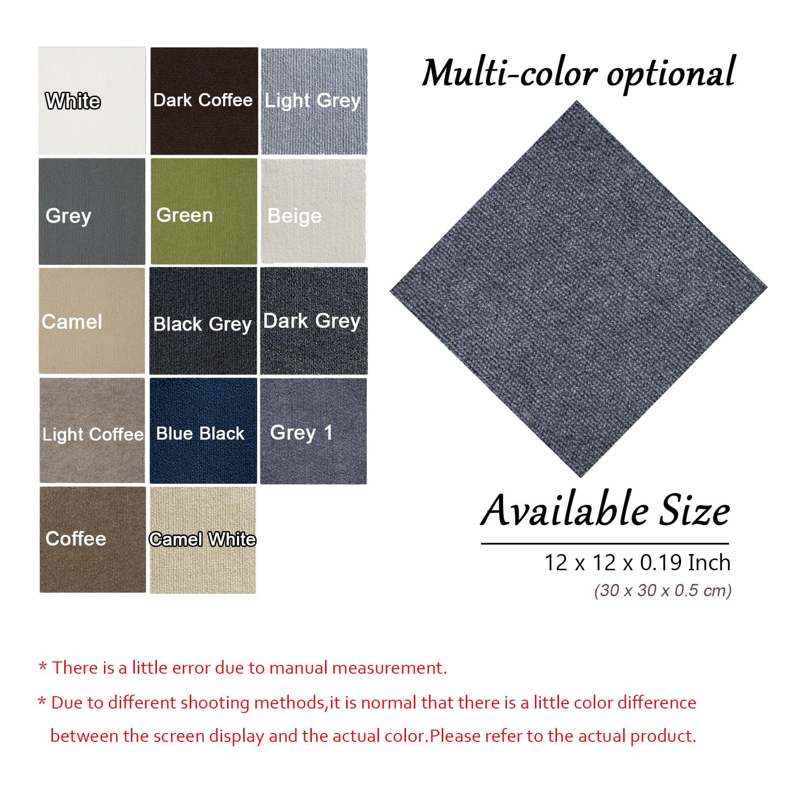 Moquette quadrotte autoadesive Piastrelle per Moquette autoadesive Rimovibili da 12X12 Pollici, stacca e incolla, Tappetino Multiuso per Uso su pavimentazione, Antiscivolo, Resistente, 10/20/30 Pezzi