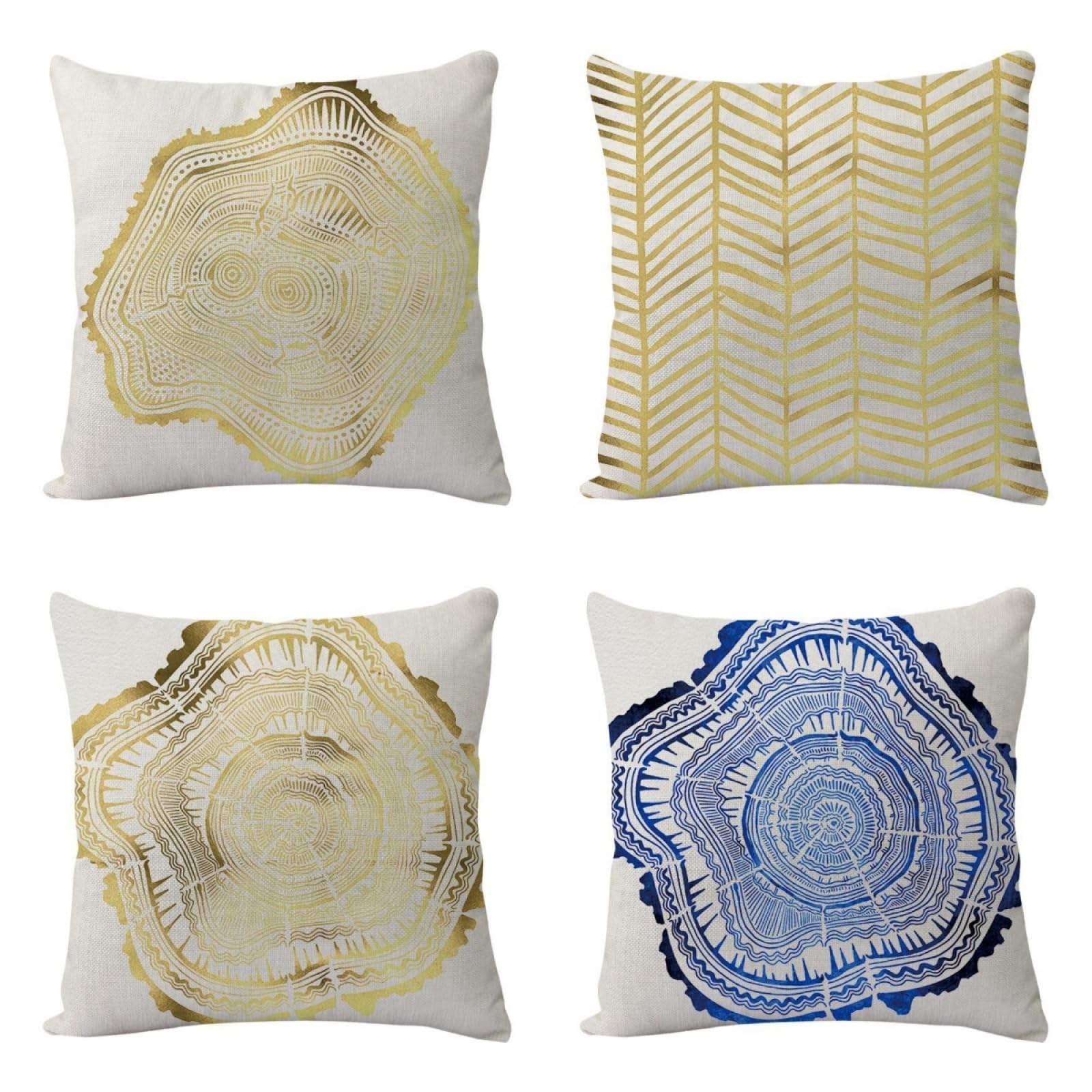 Wazylphin Cushion Covers Blue Gold Pillow Cases 4 Packs Cotton and Linen Cushions with Covers Included Zipper Sofa Cushions Soft Pillowcase Living Room Pillow Cover Bedroom Cushion Cover 60x60cm