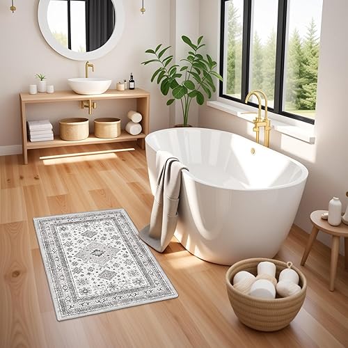 Miniatura 5 de Alfombra vintage pequeña de 2 x 3 pulgadas, suave, lavable, resistente a las manchas, antideslizante, para entrada, cocina, baño, dormitorio,