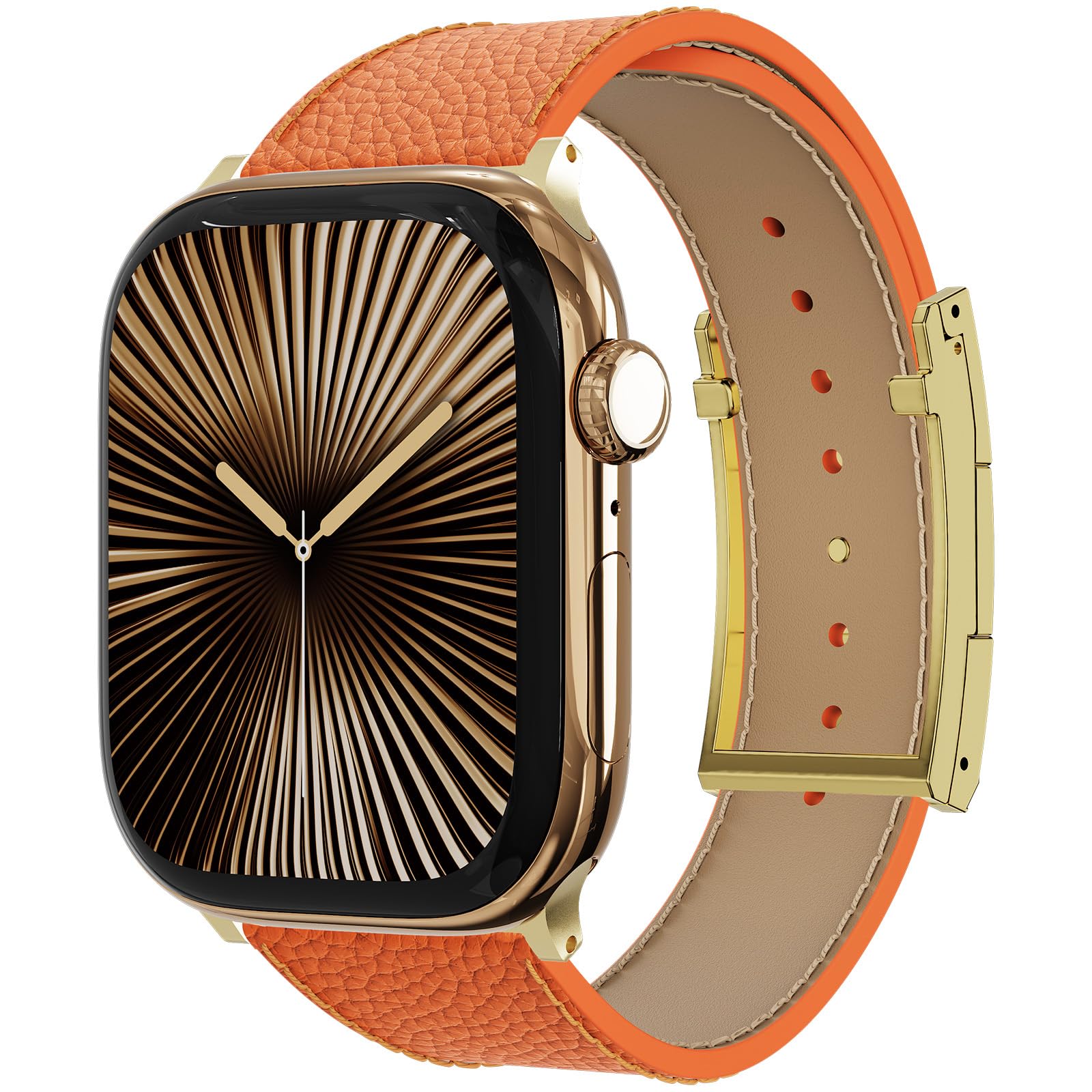 Leather Watch Band with Magnetic Buckle,Dressy Apple Watch Ultra Leather Band Rugged Durable Replacement Strap for Men & Women — view 2
