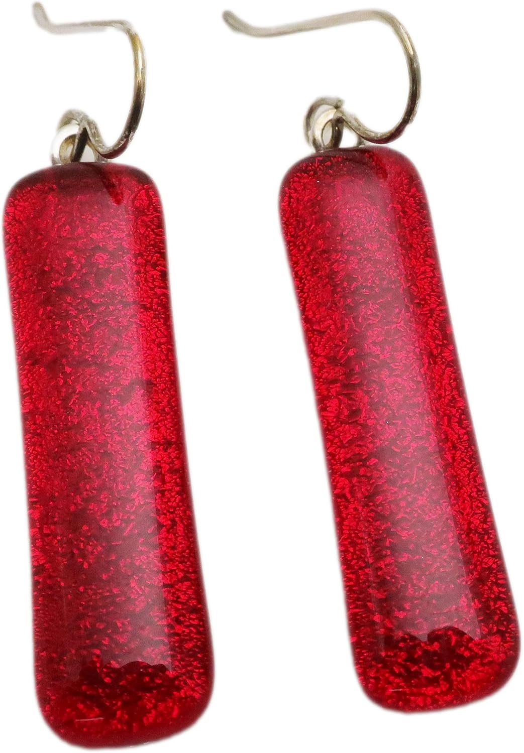 Long Red Transparent Fused Dichroic Glass Sterling Silver dangle Earrings N199