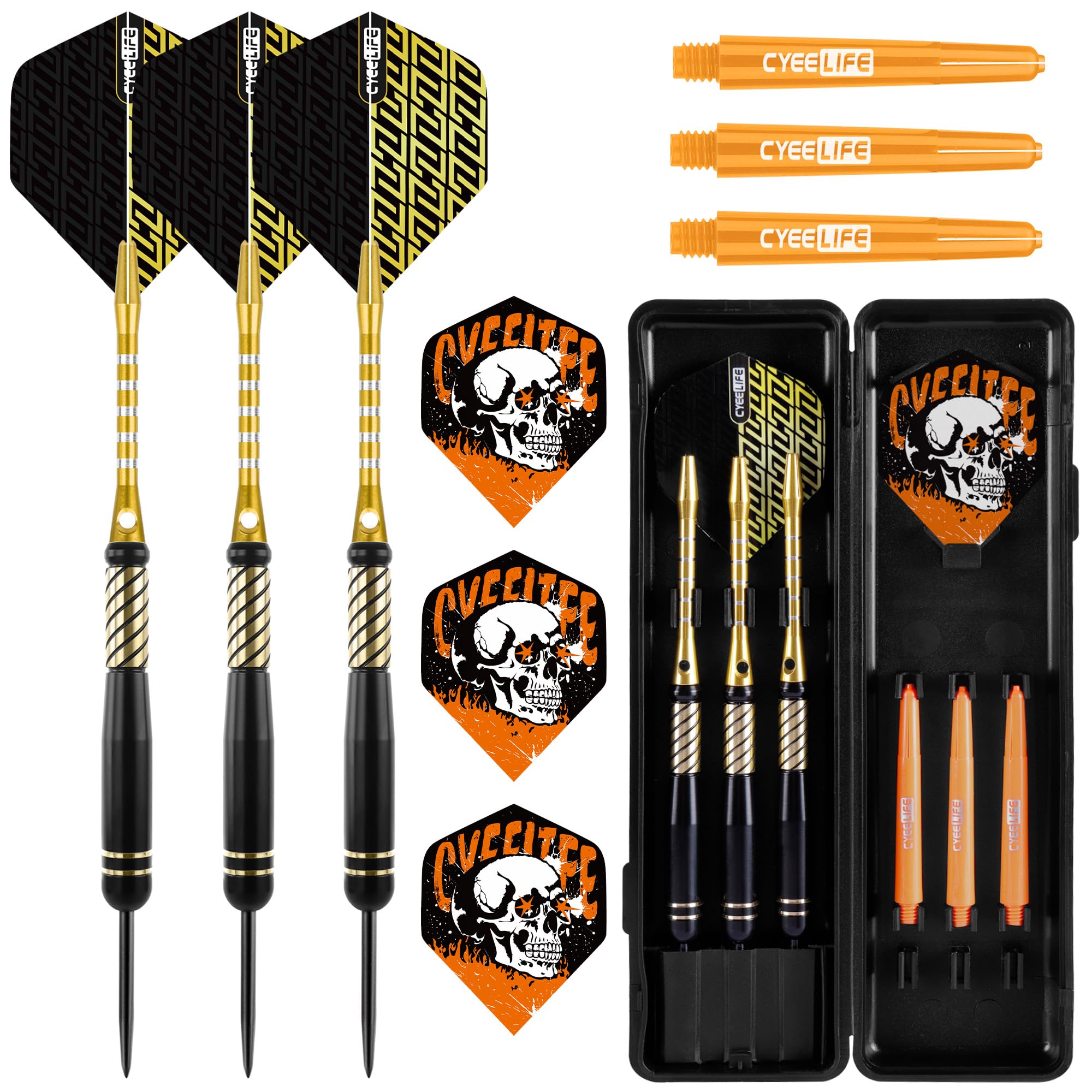 CyeeLife 21G Steel Tip Brass Darts,3 Pack Professional Dart with Shafts,Flights and Darts Case,Metal Tip Darts Set