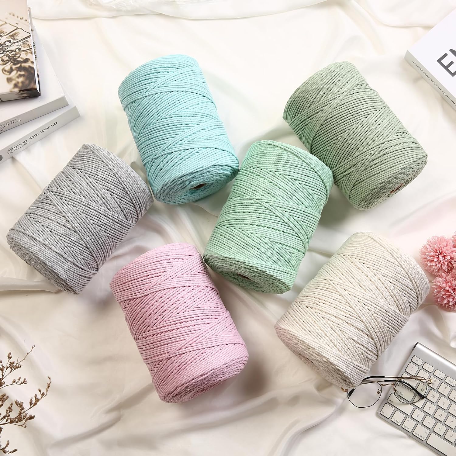 Macrame Cord 3mm x 546yards Natural Macrame Cotton Rope Colored Macrame Rope Soft Cotton Cord Macrame Supplies Craft Rope Macrame Yarn for Plant Hanger Wall Hanger Dreamcatcher(Olive Green)