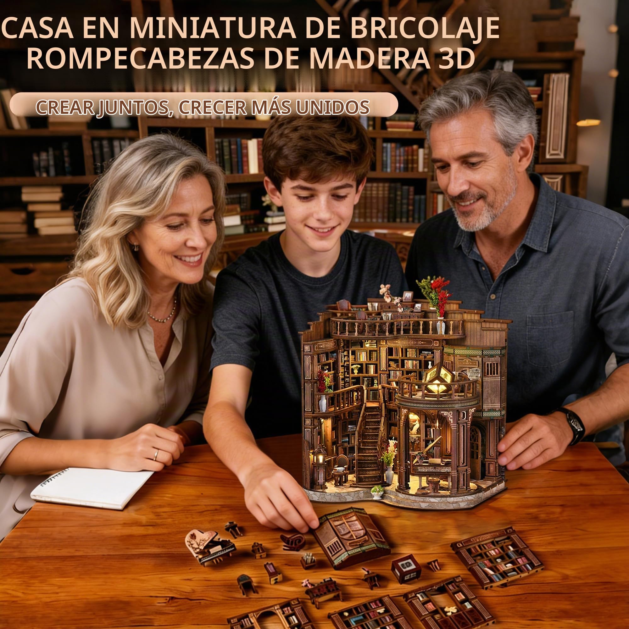 Book Nook Kit para Adultos - CRIOLPO DIY Casa en Miniatura Puzzle de Madera 3D Casa de Muñecas - Sujetalibros para estantería Decoración con Luz Led Regalo Creativo para Lectores