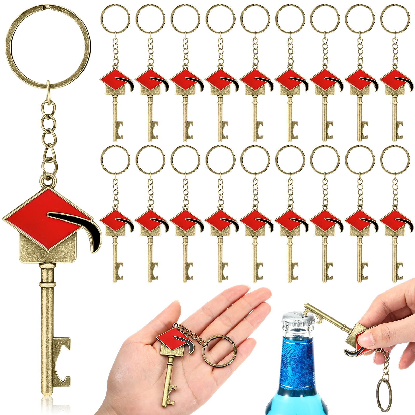 Simgoing 24 Pcs Graduation Party Favor for Guest 2026 Graduation Keychain Bronze Cap Bottle Opener Class of 2026 College Celebration Party Supplies(