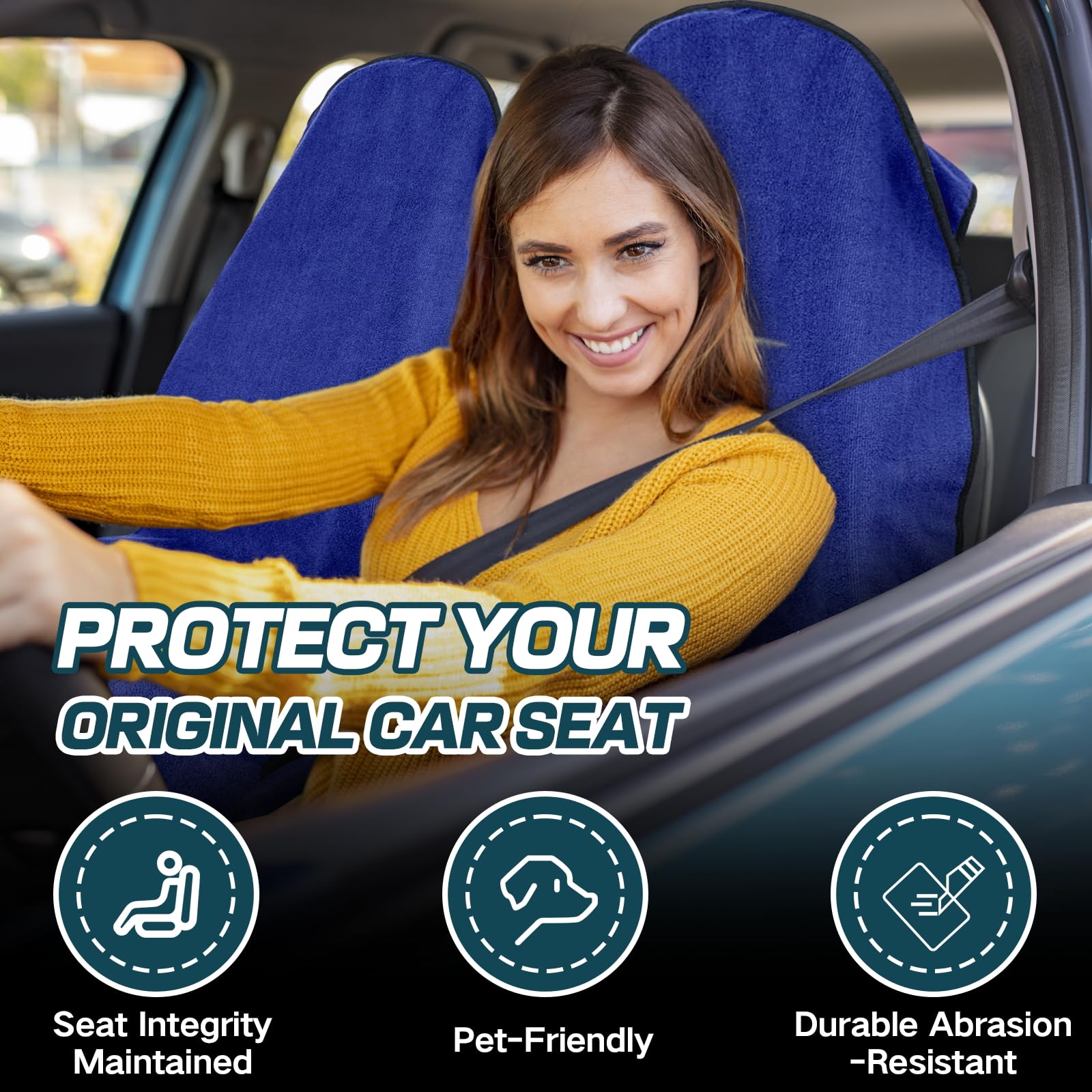 Funda Protectora Impermeable para Asiento de Coche,Cubre Asientos Antisudor, Ajustable para Coche, Camión y SUV, Ideal para Gimnasio, Playa y Viajes (Azul)