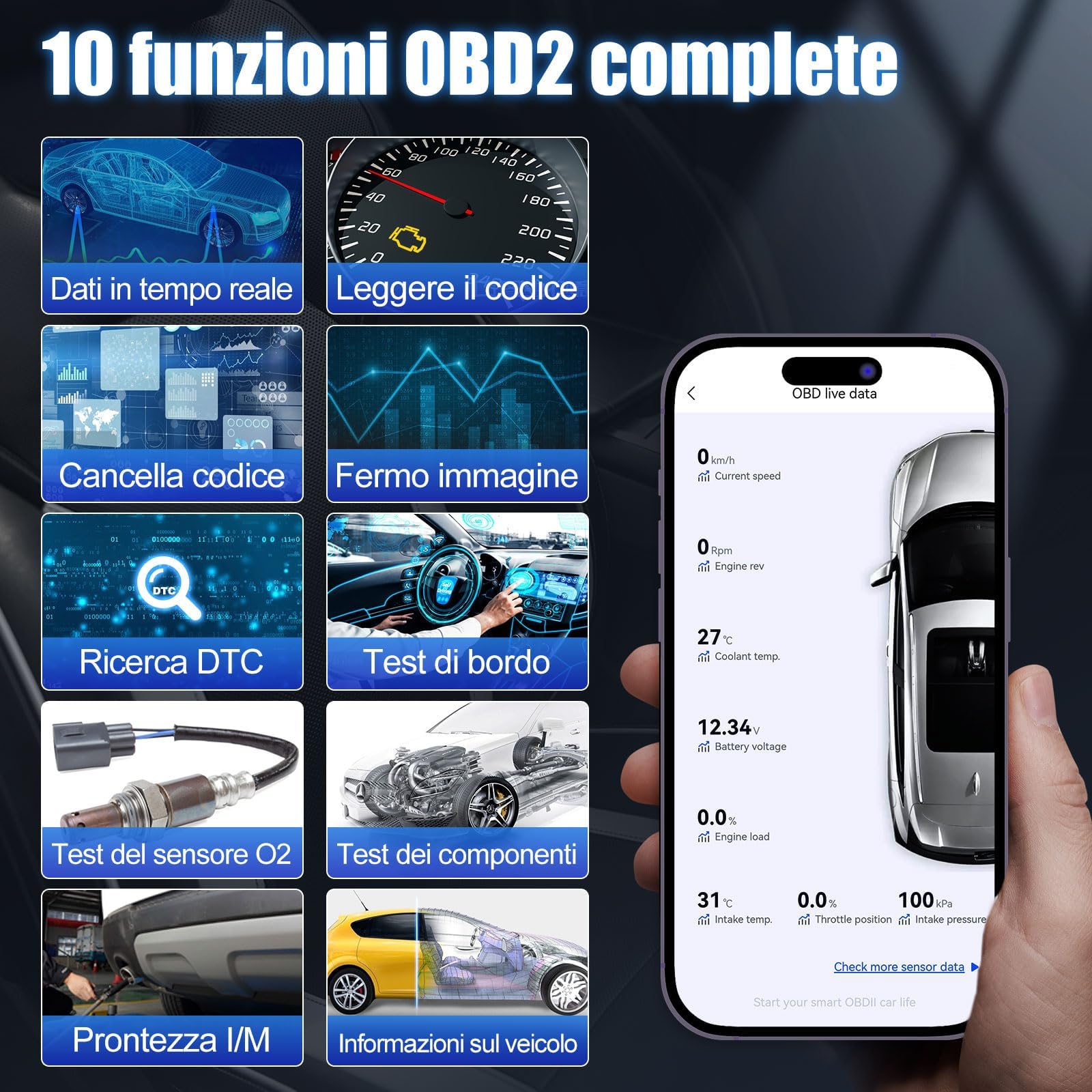 XTOOL AD20 Pro OBD2 Auto Diagnostica Wireless Diagnosi Italiano per iOS e Android, Diagnosi Auto Professionale con Scansione Completa dei Sistemi, aggiornamento a vita