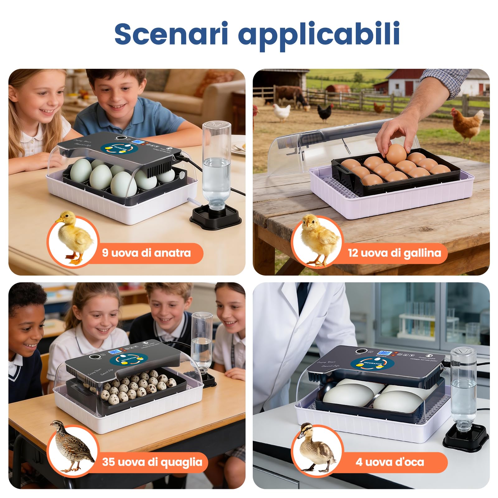 Incubatrice per Uova, 12-35 Uova Completamente Automatica con Display Della Temperatura, Controllo Della Temperatura e Giratore Automatico Delle Uova, per Galline da Cova, Quaglie, Anatre, Oche
