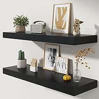 Vista 34 de Estantes flotantes de 12 pulgadas de profundidad, juego de 2 estantes flotantes marrones de 16 pulgadas, estantes rústicos de 16 pulgadas de ancho x