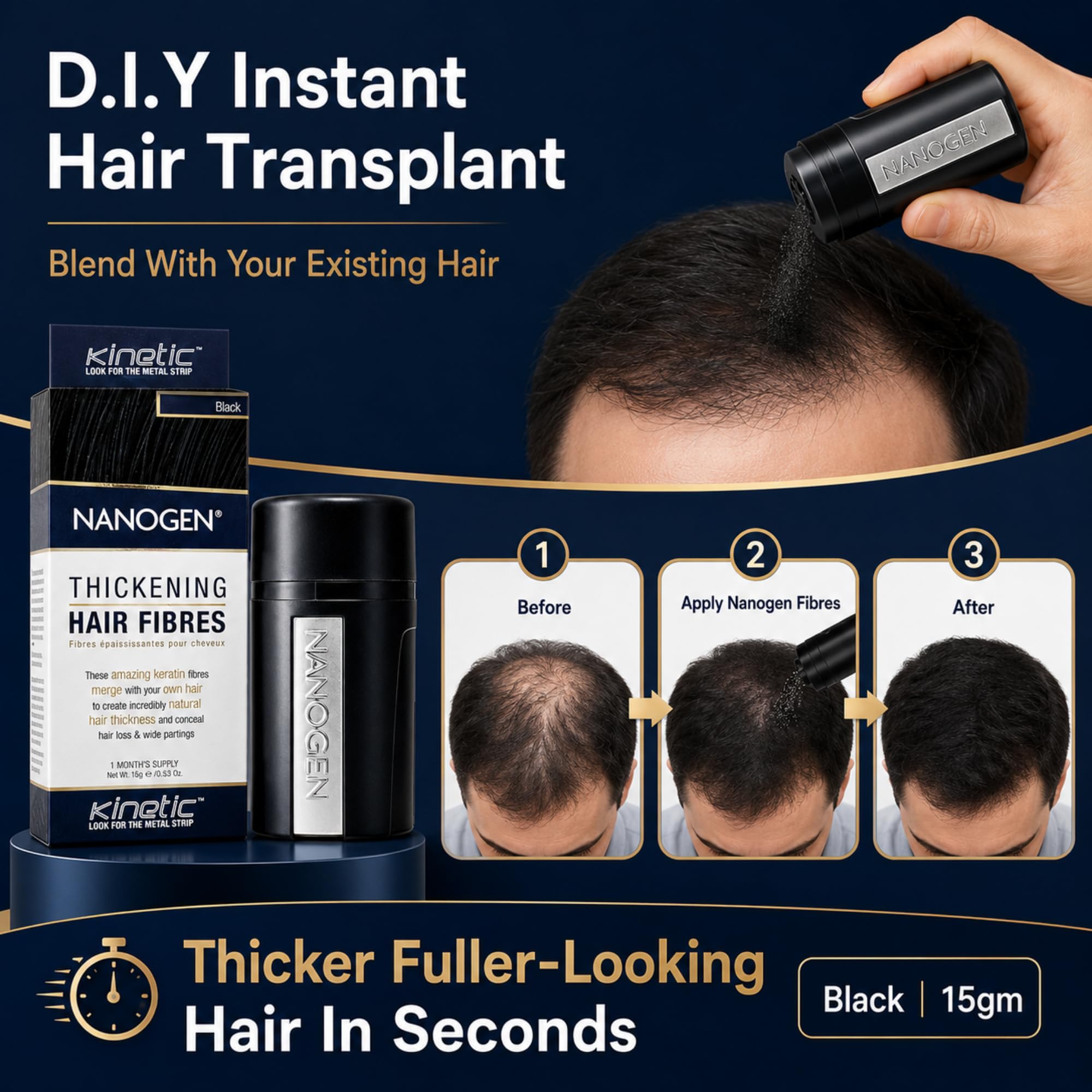 Nanogen Keratin Thickening Hair Fibres 15gm (Black) 2