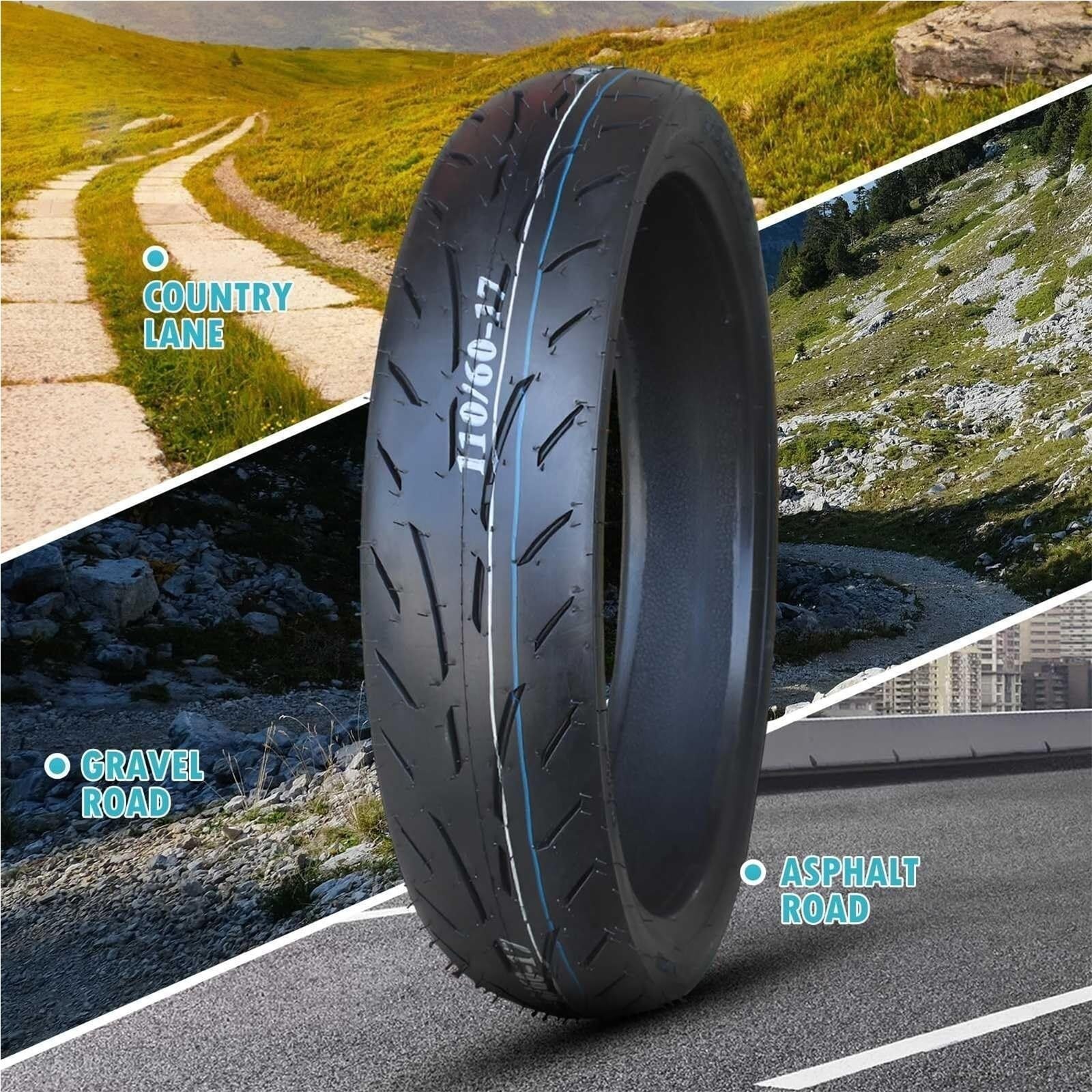 120/70-12 Opona Motocyklowa bez Wewnętrznej Rury, Odporna na Przebicia i Pęknięcia, Indeks Nośności 62H, 6PR, Wysoka Przyczepność dla Miasta i Mokrych Dróg, All-Season