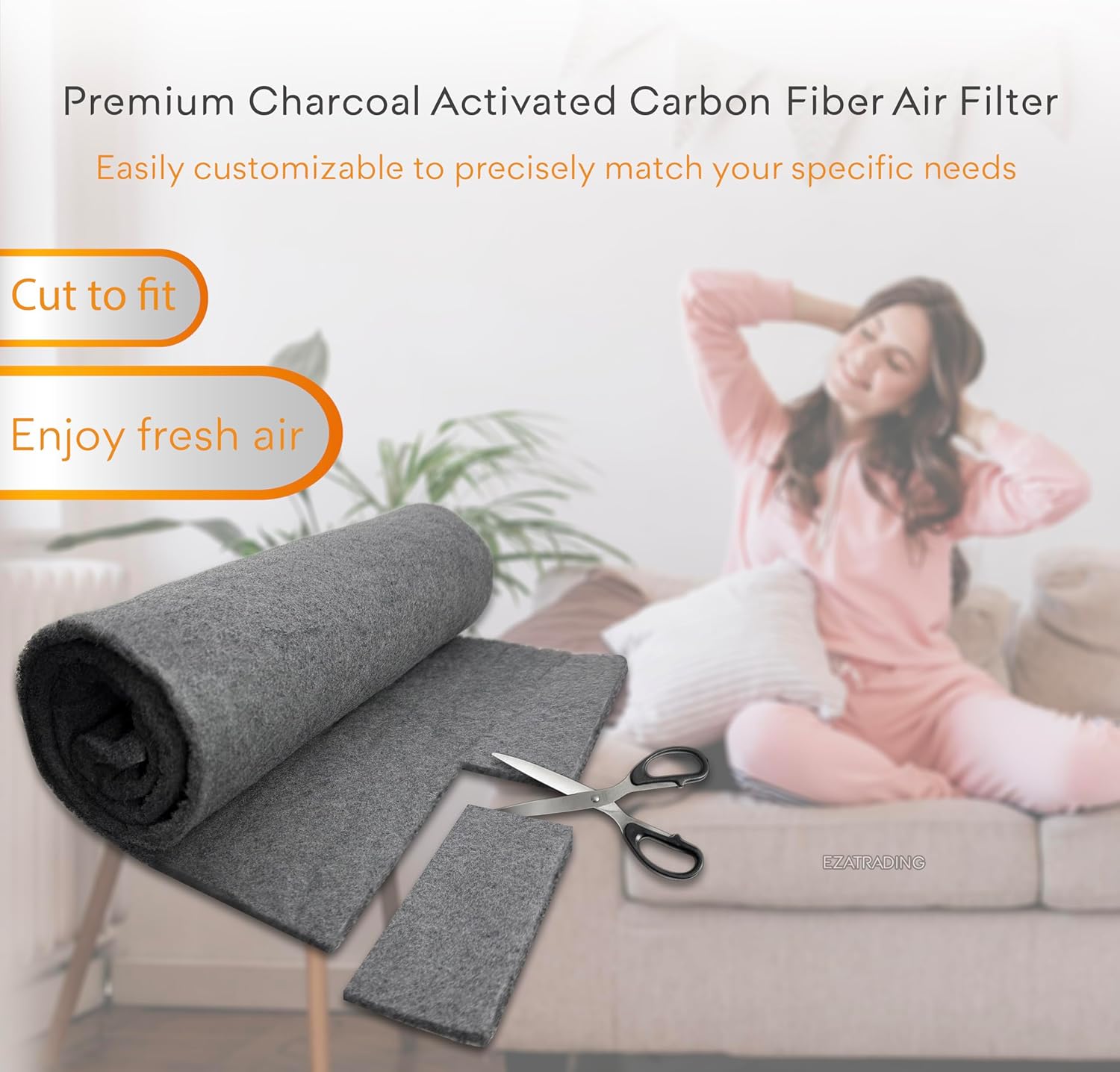 Premium Charcoal Activated Carbon Fiber Replacement Air Filter AC10, Cut To Fit AC10 for AC Vent, Floor Vent, Aquarium, Kitchen Compost Bin & More (12" x 90" x 0.15")