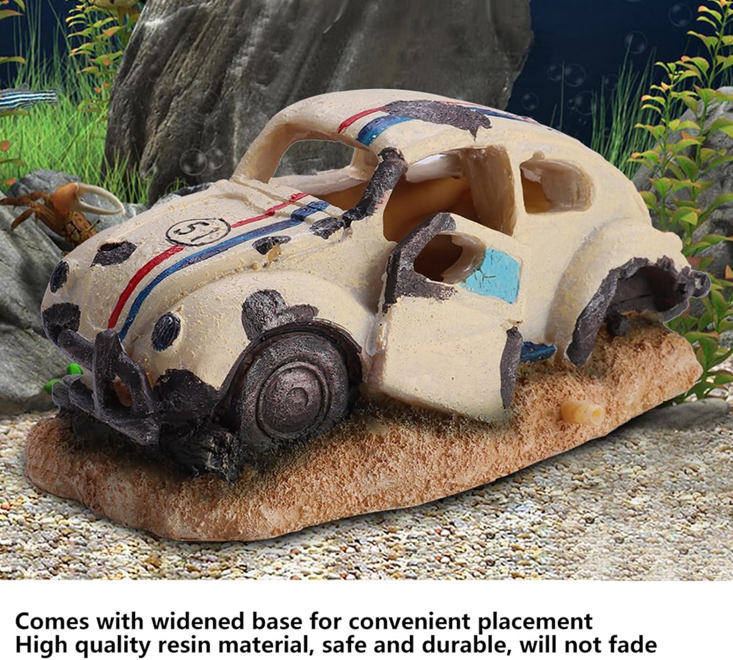 Resin Material Car Decor, Aquarium Decor Thematic Ornaments, Car Wreckage Aquarium Cave Decoration for Both Freshwater and Saltwater Aquariums