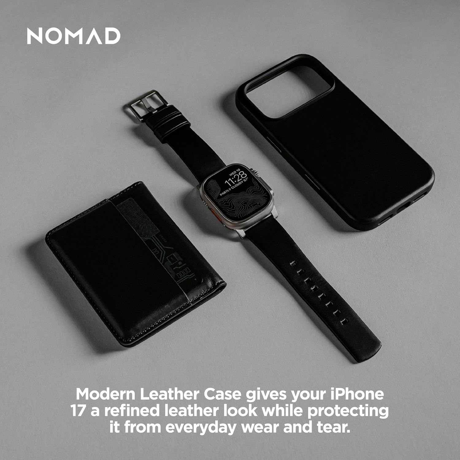 NOMAD Modern Leather Case Black Compatible with iPhone 17 Pro Leather Magsafe Charging Compatible Phone Case for iPhone 17 Pro