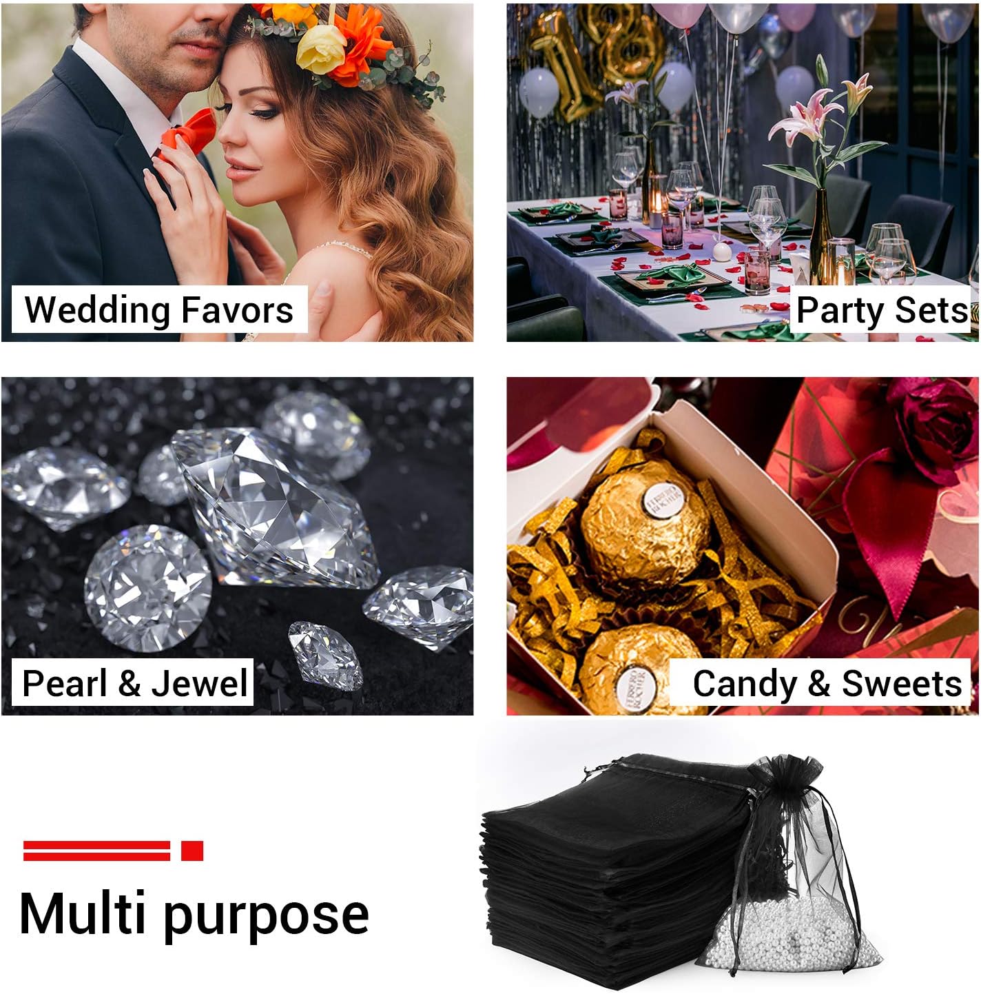 ❤ Crazy Deals Organza Sheer Drawstring Pearl Pouches, EUSOAR 100pcs 6.7 x 9.0 Gift Bags, Soap Bags, Jewelry Pearl Pouches, Party Wedding Favor Bags, Cosmetics Lipstick Lashes Pouches-Black