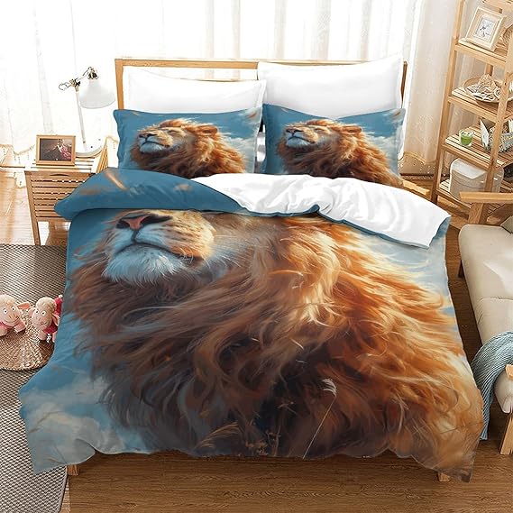 VesFy Cool Lion Bed Linen Set Children's 3D Faux Animals Duvet Cover 3