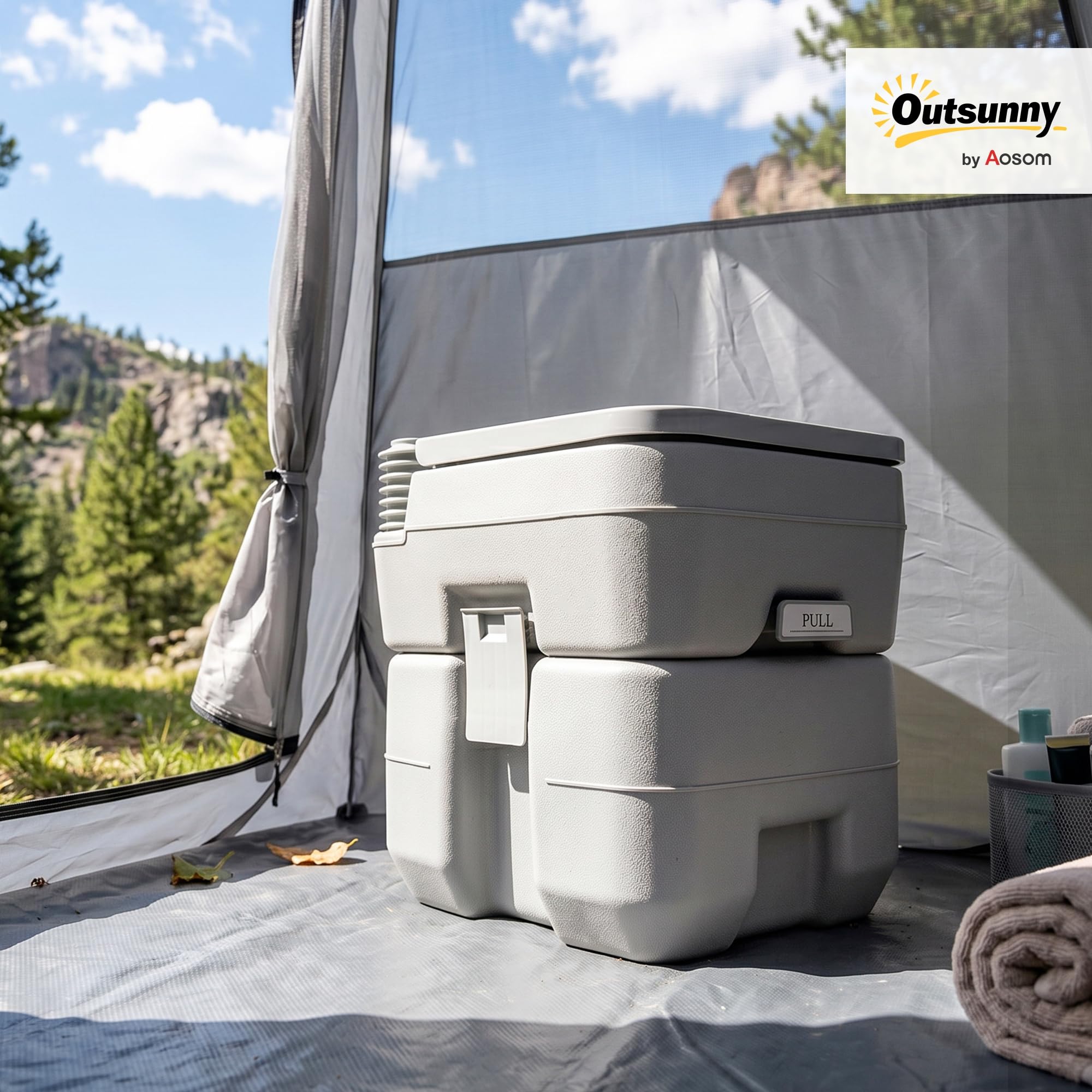 Outsunny Toaleta kempingowa 20L z WC i zbiornikiem spłuk.-ściek. Szary | WC kempingowe, Toaleta sucha do kempingu, wędrówek, podróży, wędkowania, Tworzywo sztuczne