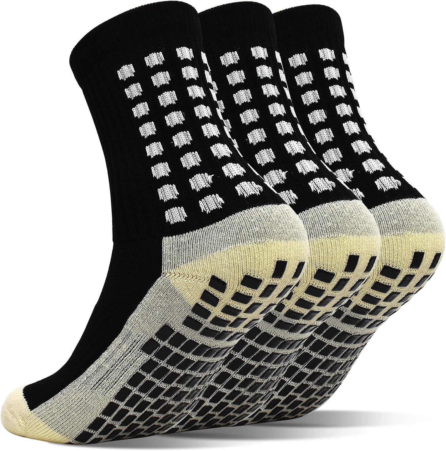 HYCLESKids Grip Soccer Socks, 3 Pairs Youth Non Slip Athletic Cotton Cushioned Socks for 4-12 Years Boys Girls