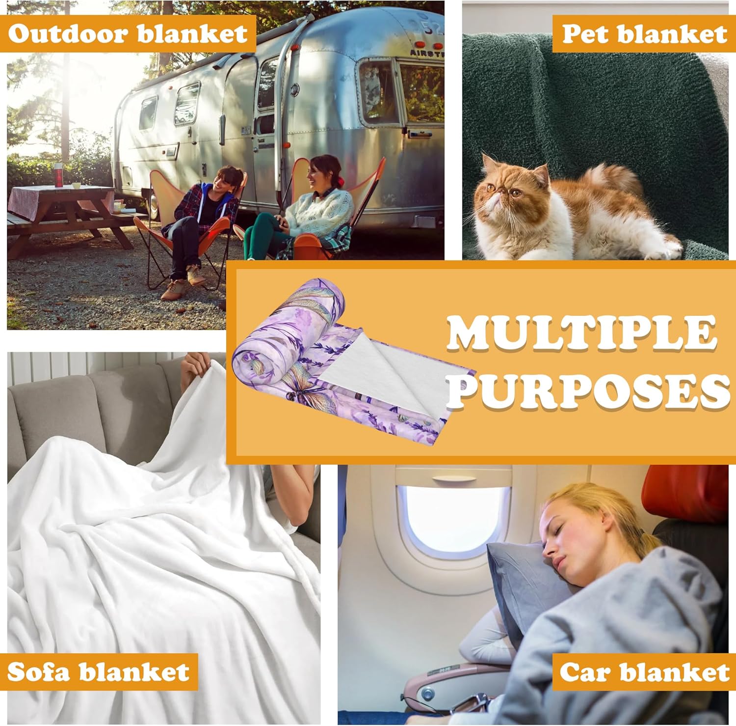 Purple Dragonflies Lightweight Flannel Bedding Blanket,Washable Fleece Watercolor Dragonflies Throw Blanket for Bed, Couch, Sofa, Camping,80''x 60'' - Image 5