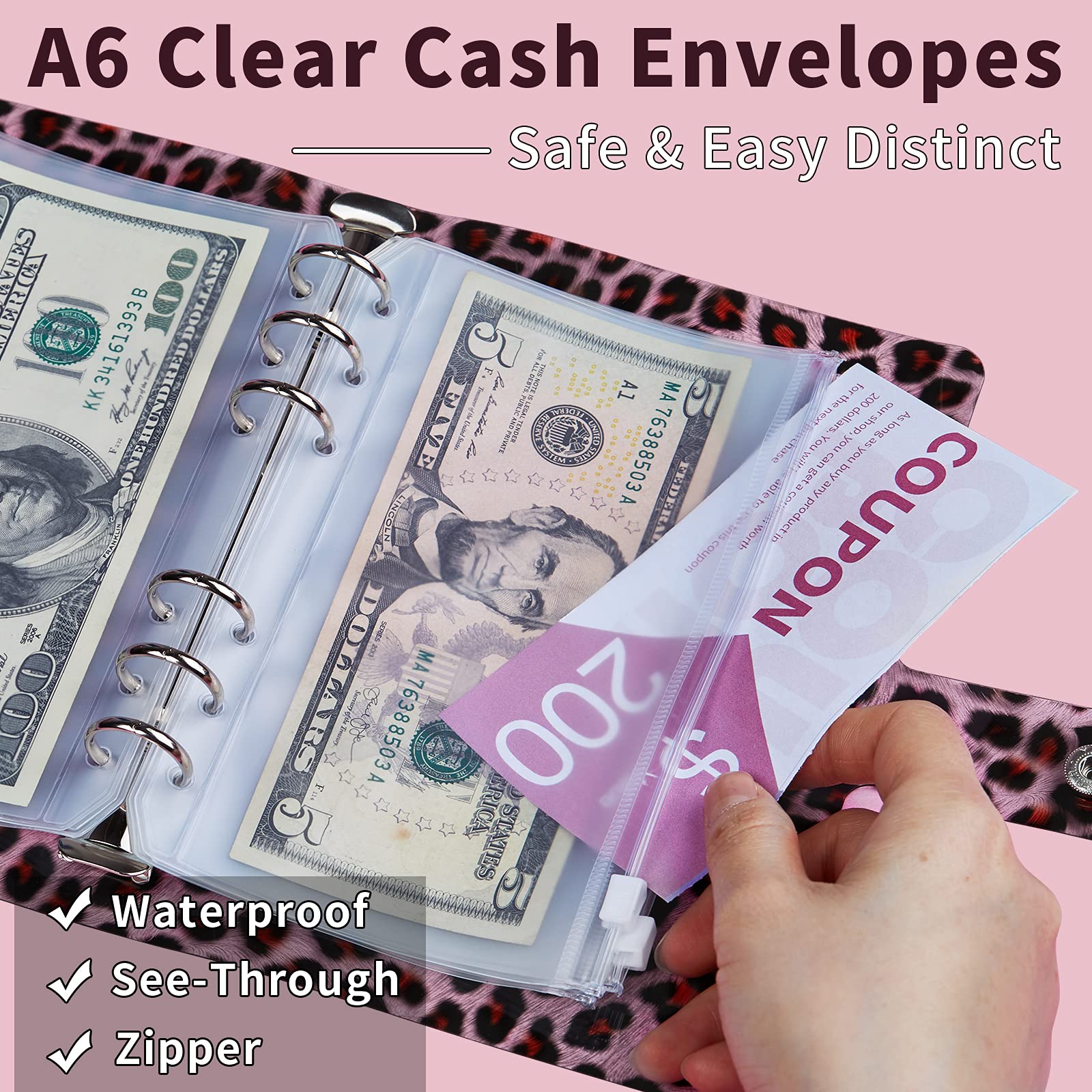 Leopard CashEnvelope Budget Binder Organizer Mini Binder Set with 12