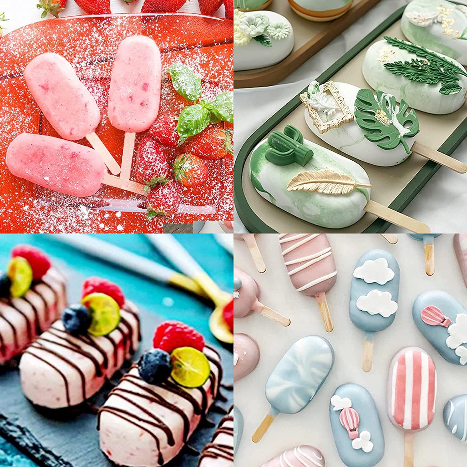 Moldes Helados Silicona, 2PCS DIY Popsicle Mold, Molde Barra Helado con 12 Palitos Reutilizables, Molde Paletas Ice Cream Mold, para Postre, Chocolate, Bricolaje