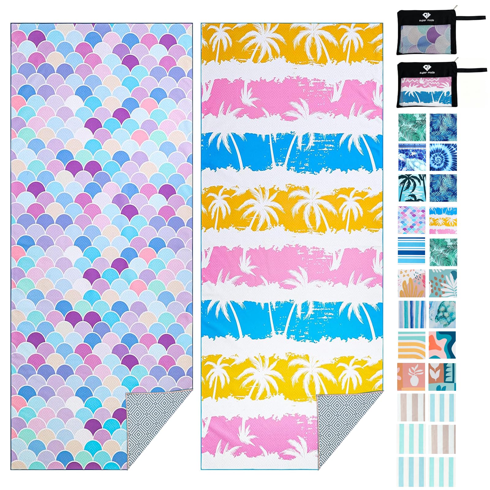 Lot de 2 Serviettes de Plage en Microfibre : Serviettes de Piscine surdimensionnées de 190,5 x 88,9 cm, Serviettes de Plage Anti-Sable, Serviettes de Camping à séchage Rapide, Super absorbantes