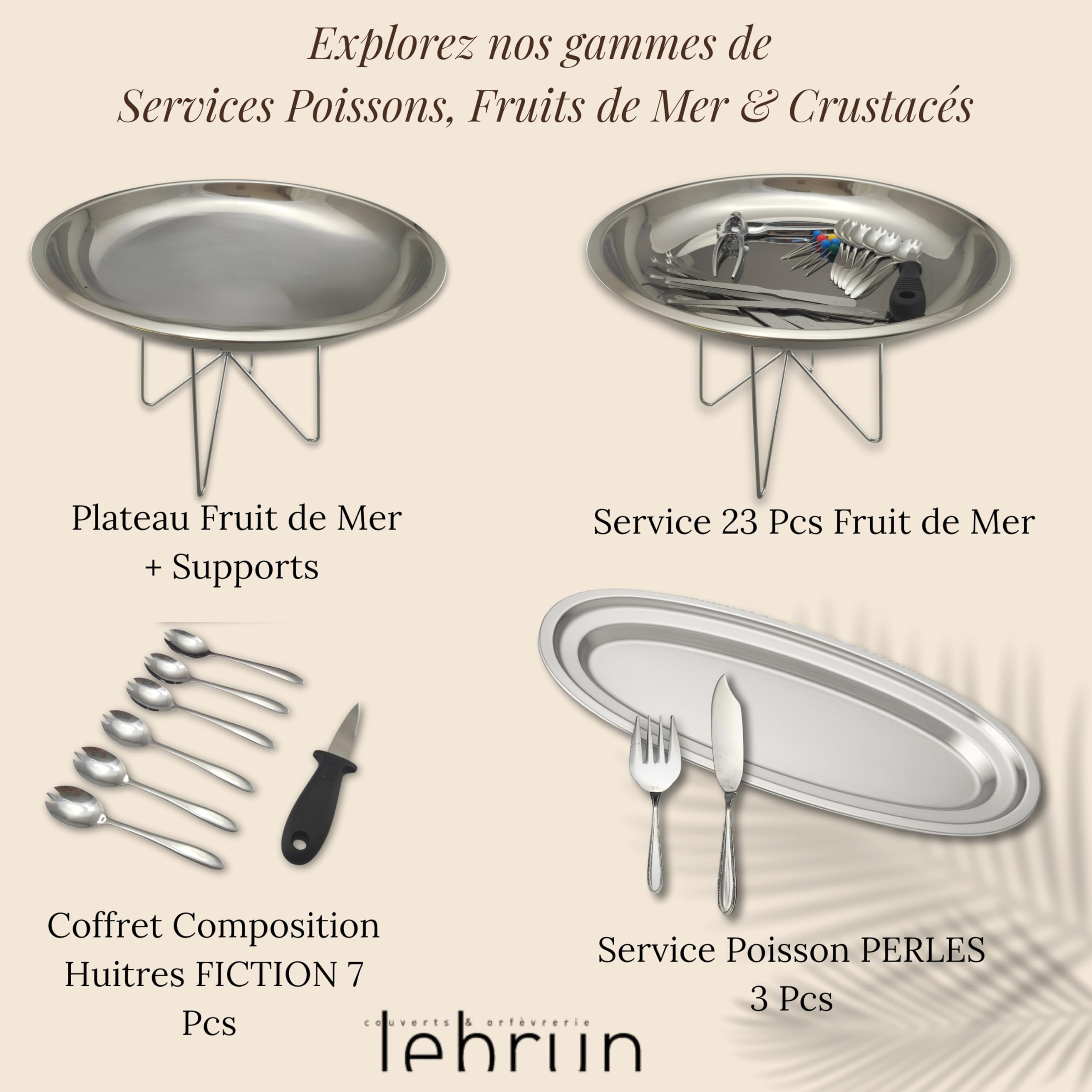 Plat de Service 23 Pièces - Service Crustacés en Acier Inoxydable - Plateau 40 cm, Support Plateau, Curettes à Homard, Cuillères à Huitre