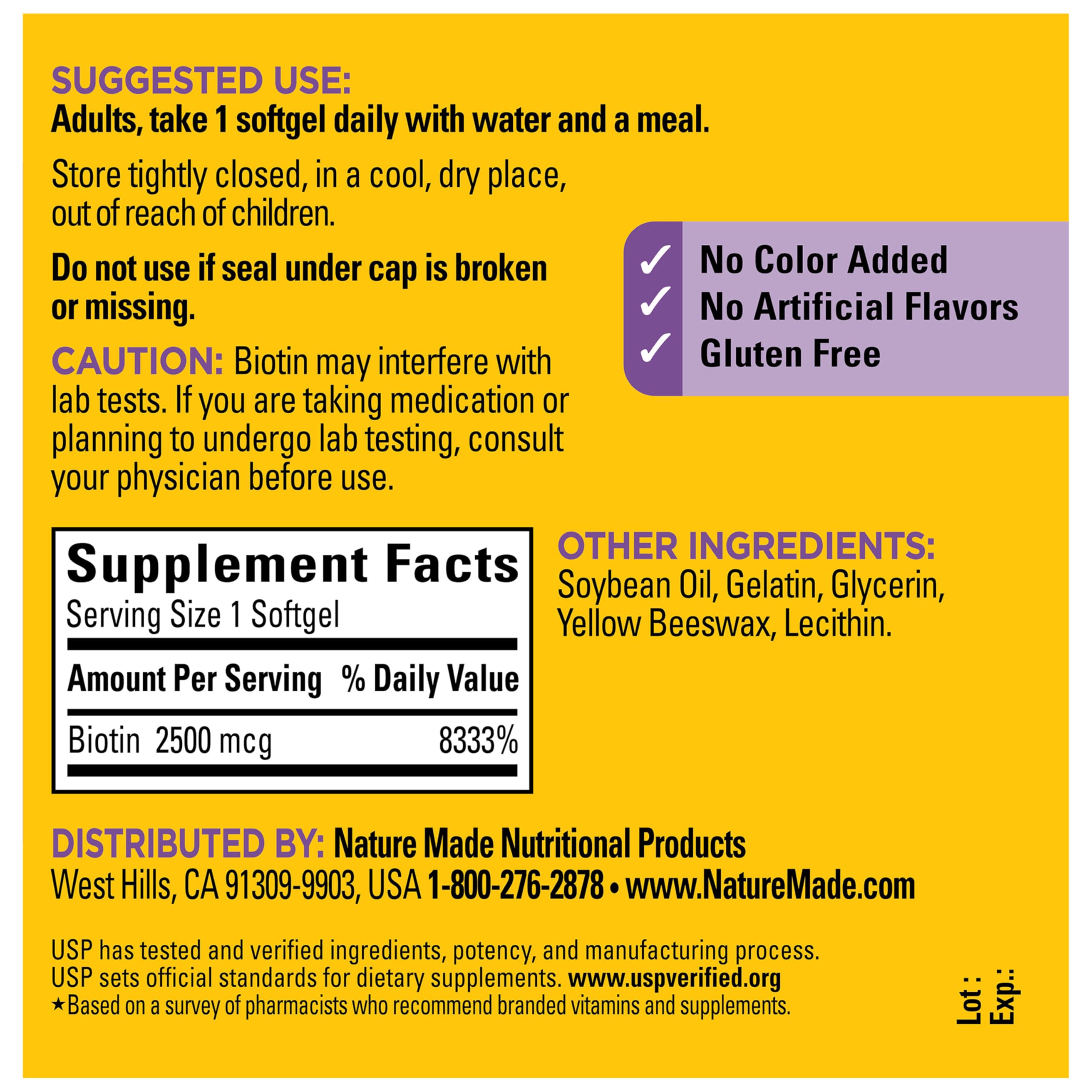 Nature Made Biotin 2500 mcg Extra Strength, 150 Softgels — Amazon image 8