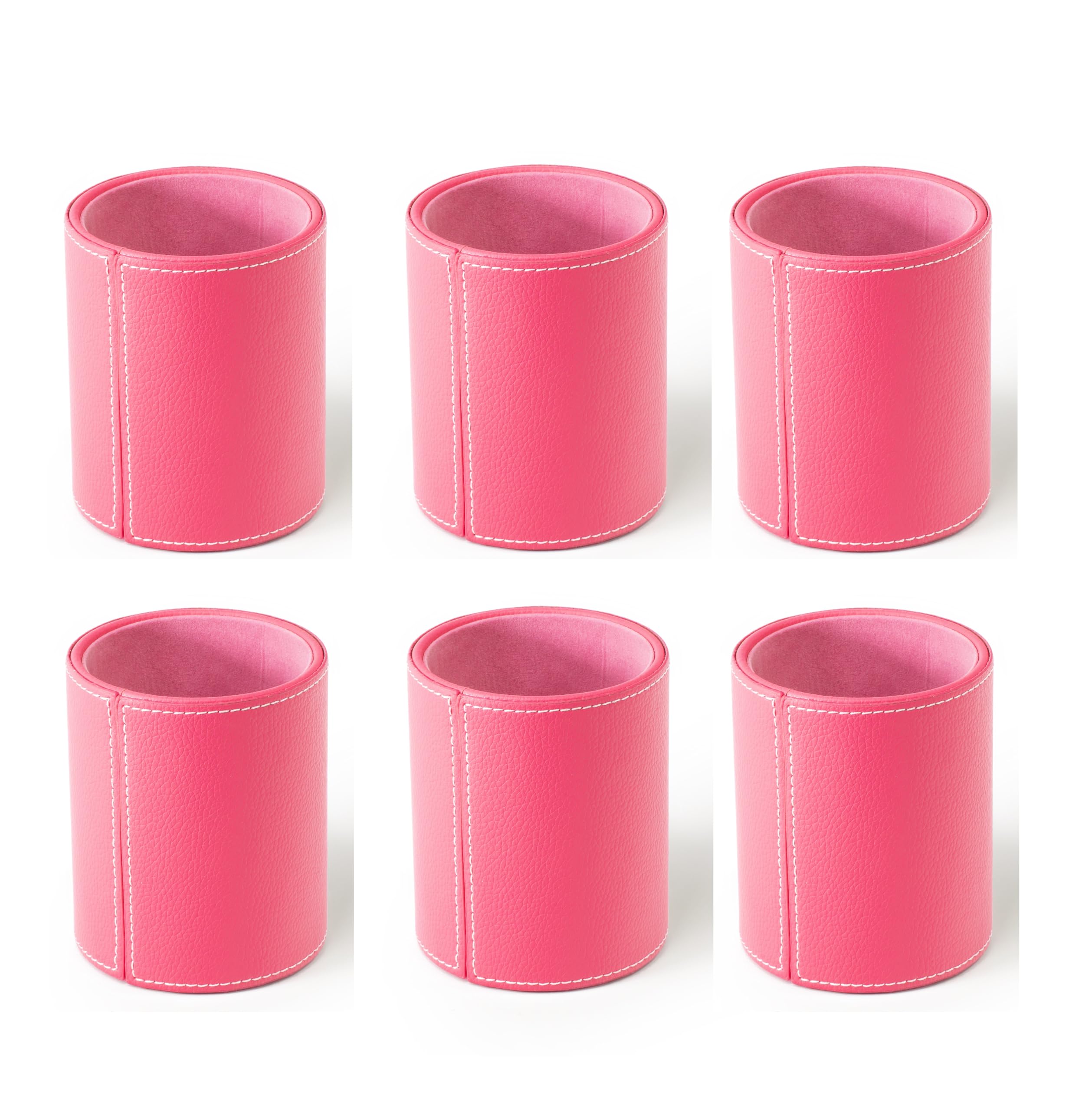 Osco Faux Leather Pen Pot, Desk Pencil Holder with Wipe-Clean Finish, Compact Round Desk Organizer for Pens, Pencils & Brushes, 10.5cm H x 8.7cm Dia, Fuschia Pink — image 1