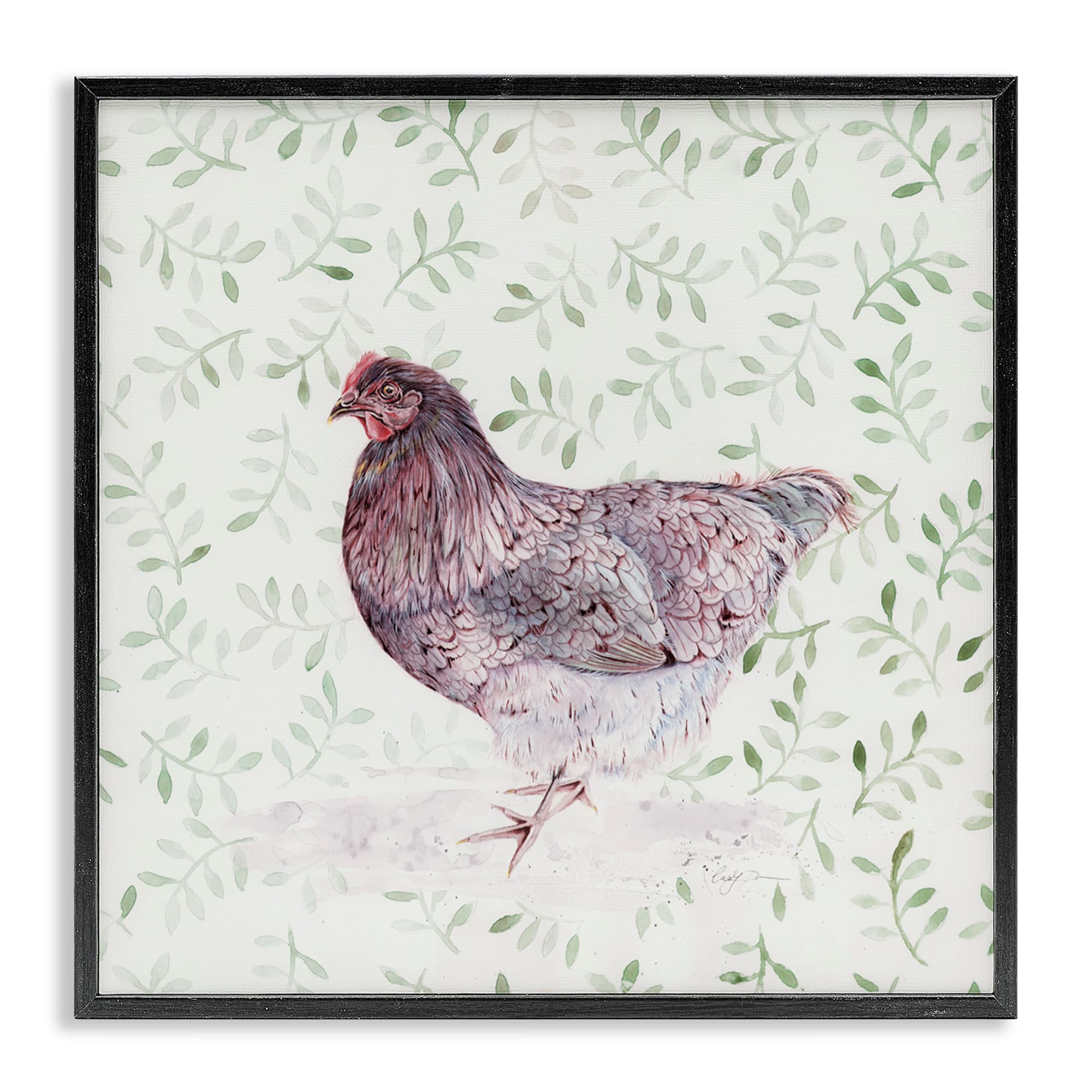 Stupell Industries Hen Portrait on Leaf Sprigs White Framed Giclee Art, design by Cady Driver, 24 x 24