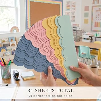 Beautiful Scalloped Bulletin Board Borders for Classroom Decor - 84 Strips