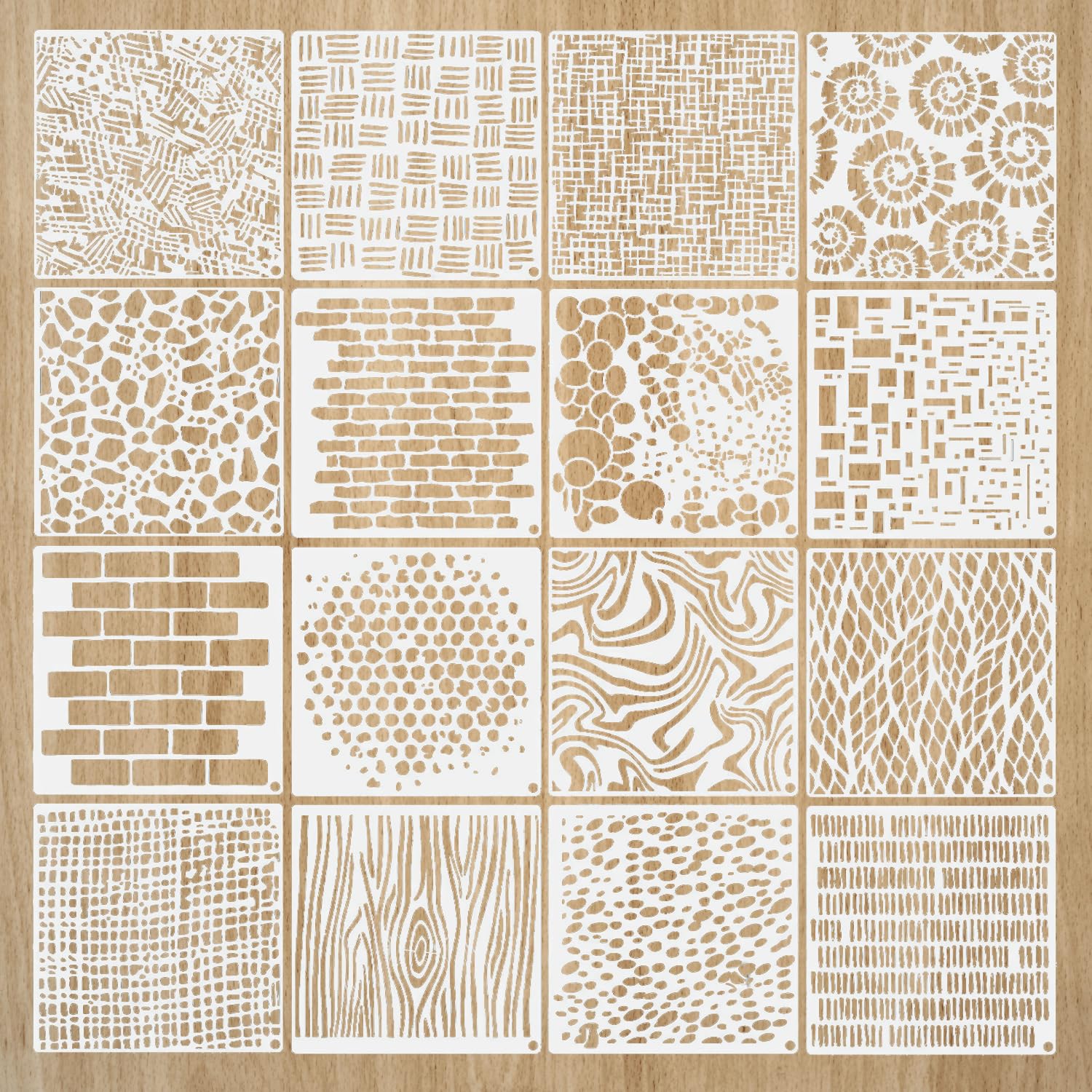 REEKNOKOL Texture Stencils - 16 Pcs Reusable Leopard Brick Painting for Natural Scrapbooking DIY Art Crafts, Wall Décor