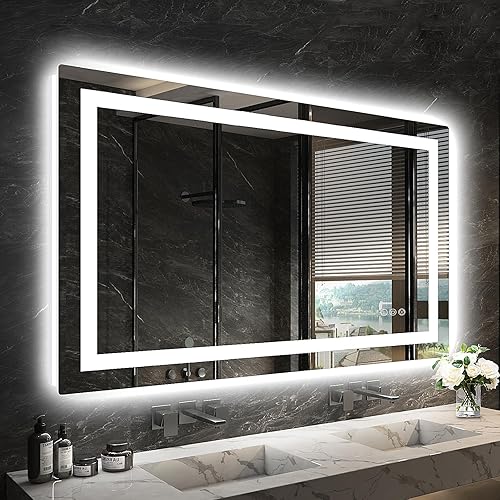 Twalsu Espejo LED de 40 x 24 pulgadas para baño con tiras LED dobles, espejos iluminados delanteros y retroiluminados para pared de baño, 3 colores