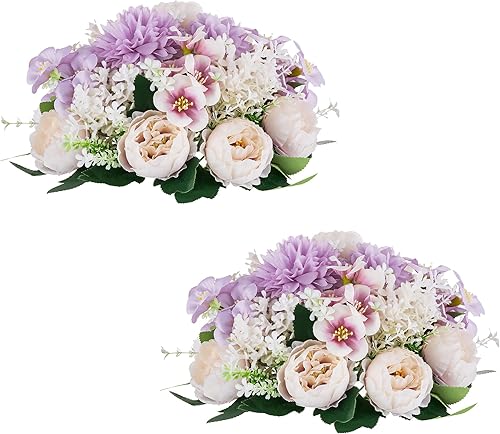 Centros de mesa de bolas de flores para mesas 2 piezas de flores moradas para centros de mesa, arreglos florales, centro de mesa para boda, fiesta,