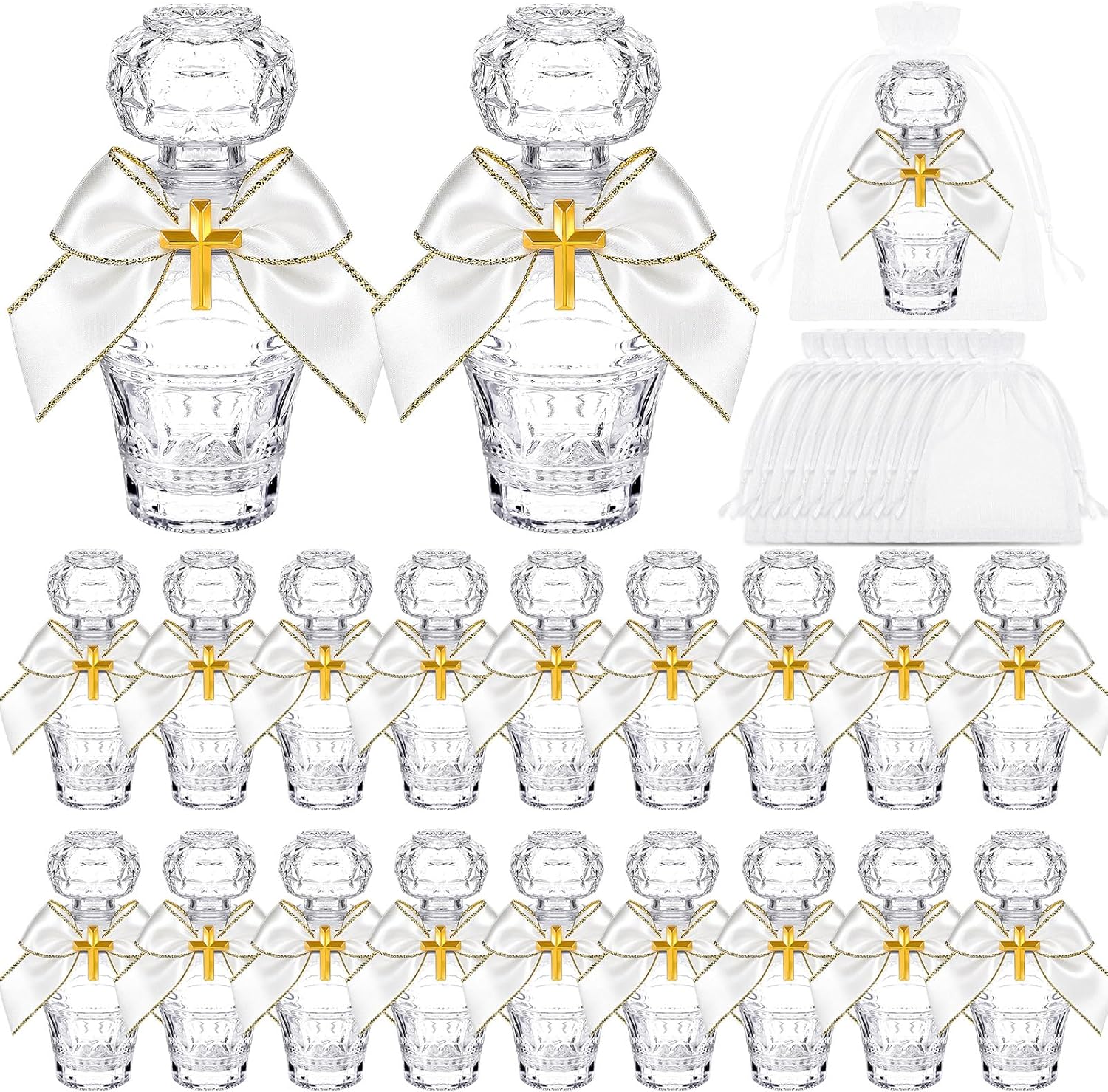 Chuangdi 20 Set Holy Water Bottle 50ml Wishing Bottle with Cork Empty Holy Container for Holy First Communion Church Wedding Party Favors Jerusalem Gifts Catholic Christian(Square)