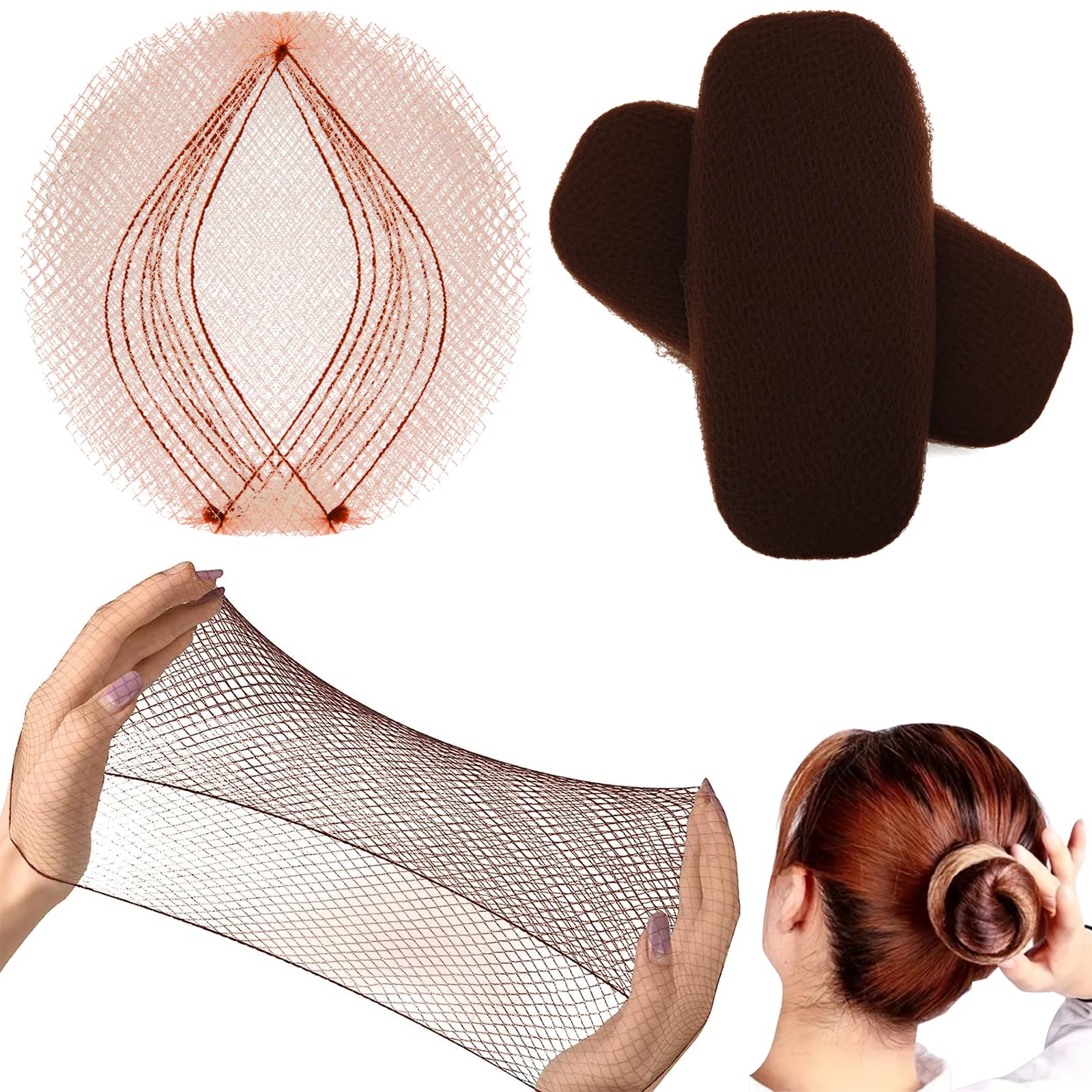 Hair Net 100 Pcs, Smilco 22 Inches Elasticity Invisible Elastic Mesh Wig Nets for Hair Bun Making Ballet Dancer Kitchen Food Serive (Brown)