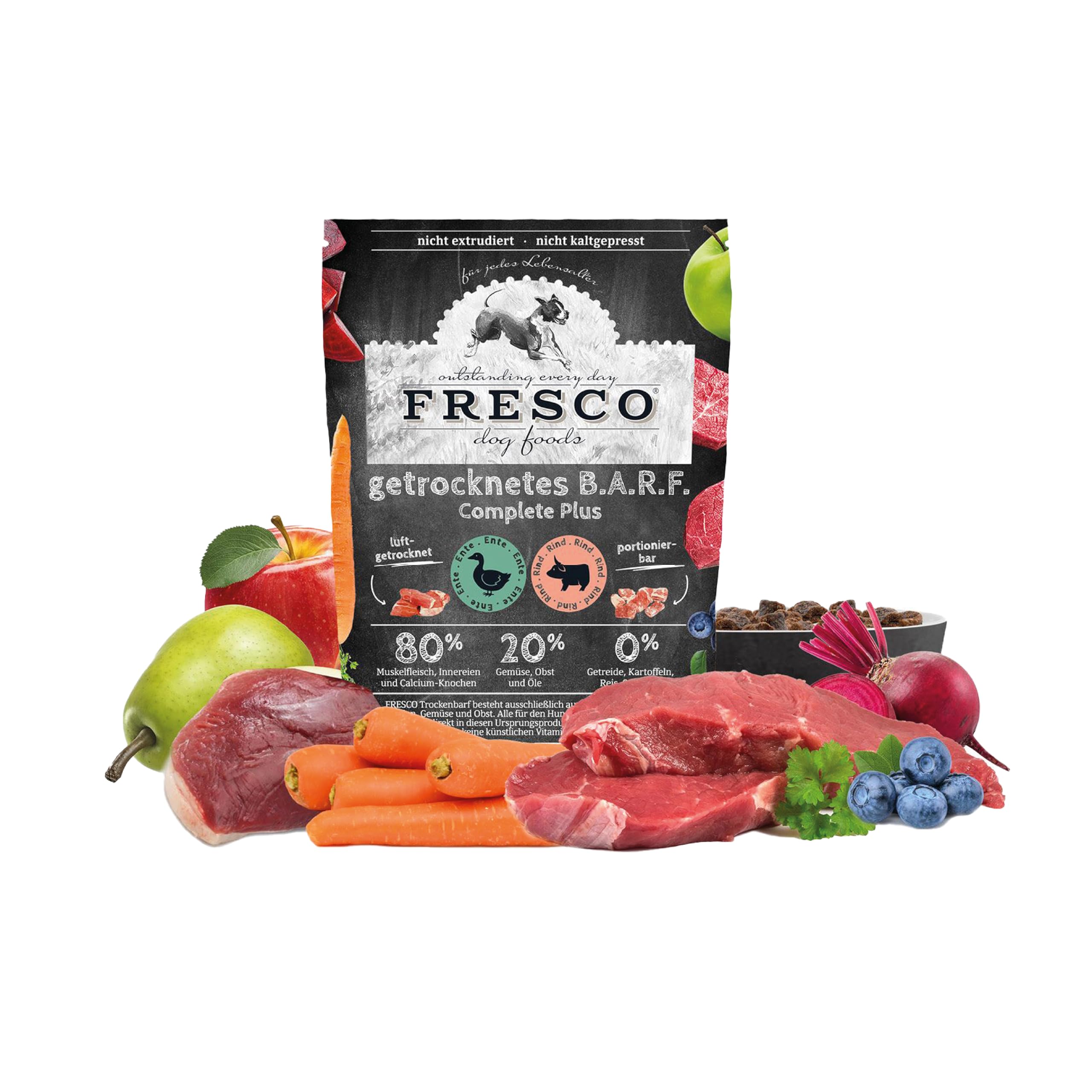 FRESCO Dog Complete Plus Trockenbarf mit Ente und Rind 2,5kg | Barf Trockenfutter für Hunde aus frischem Fleisch, Obst und Gemüse | 100% natürliche Zutaten | ohne künstliche Zusätze